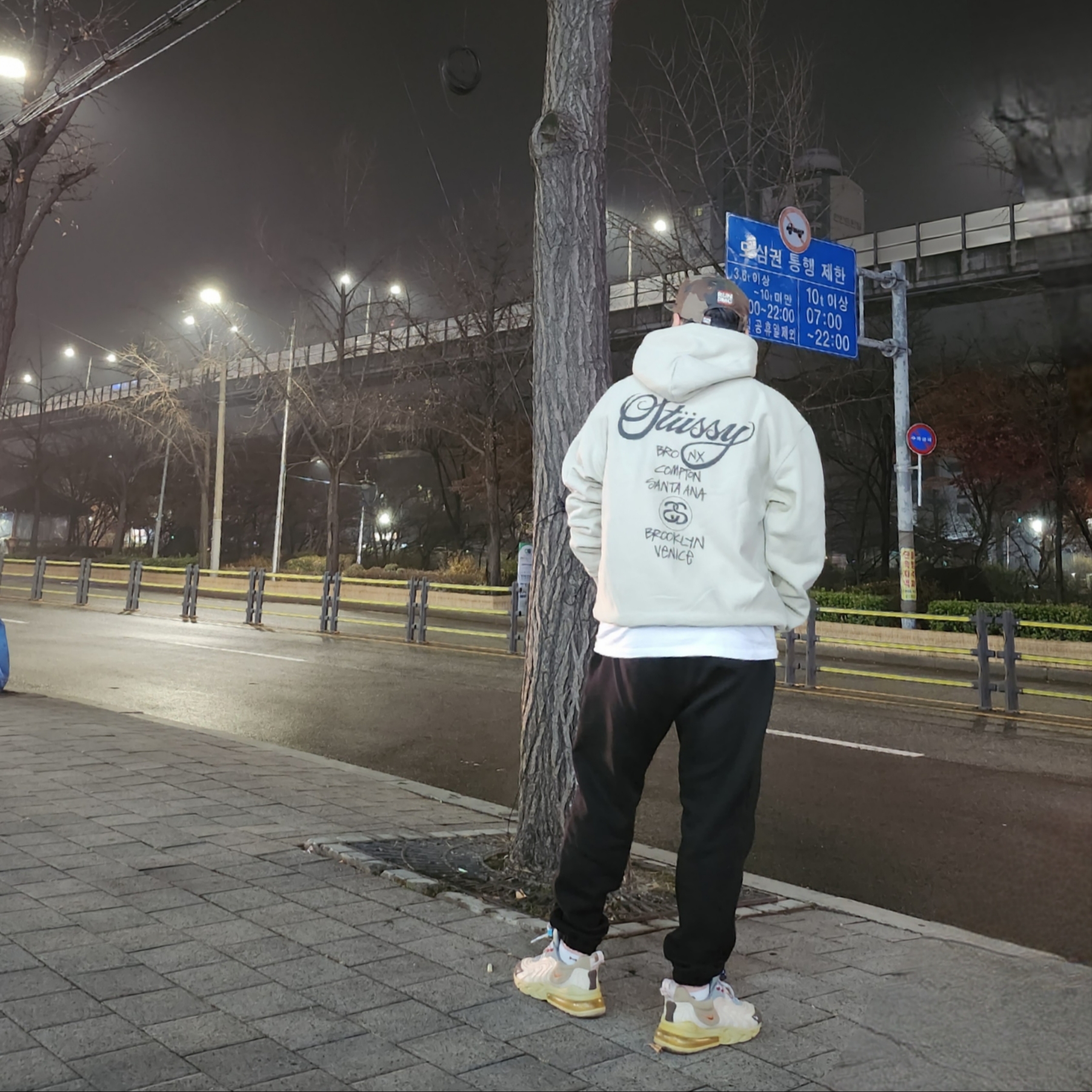 Stussy World Tour Hoodie Khaki 2023, Nike x Travis Scott Air Max 270 React Cactus Trails 착용 스타일 - 1