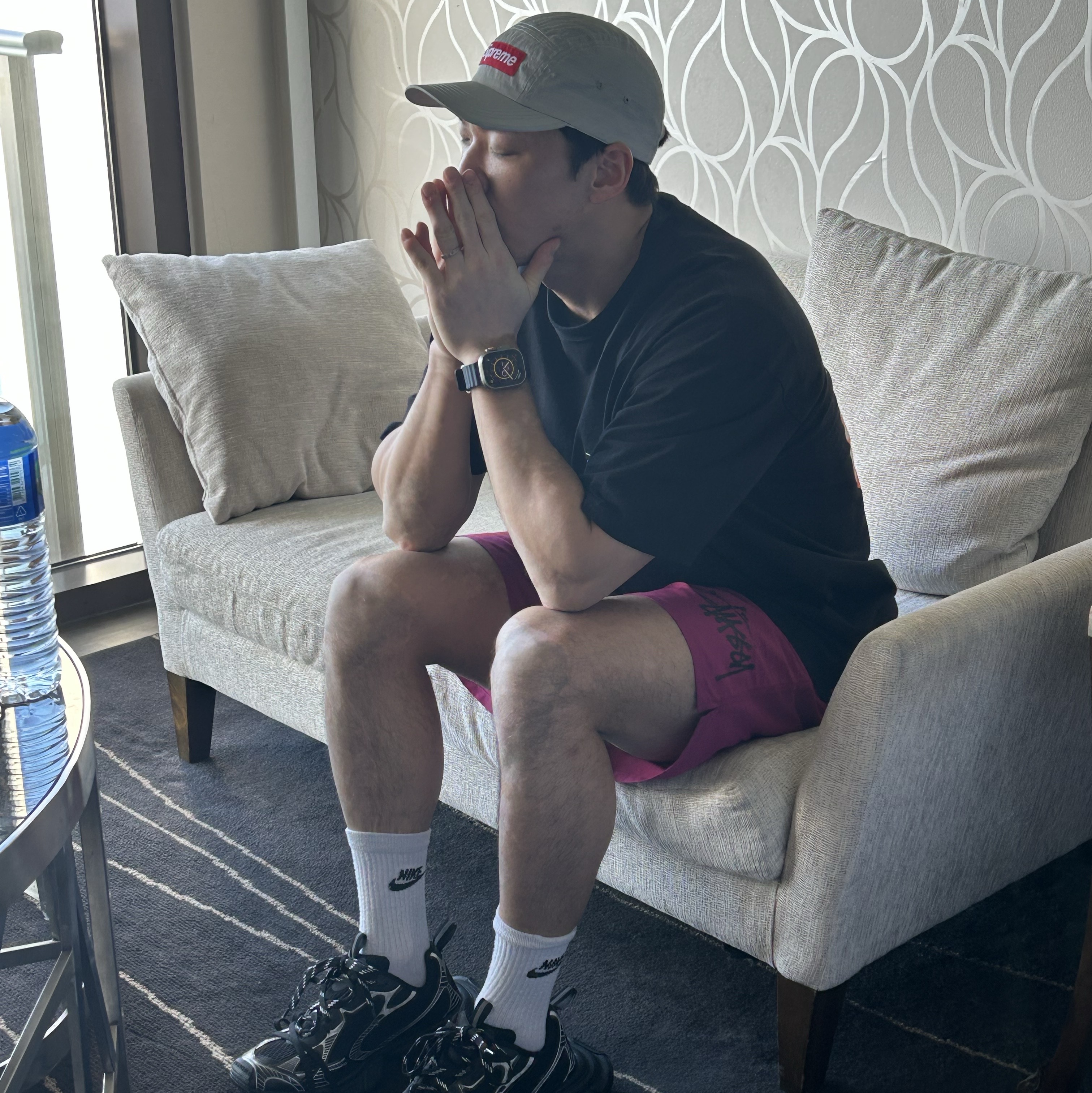 Balenciaga 3XL Sneakers Black White, Supreme Gloss Ripstop Camp Cap Light Grey - 23FW 착용 스타일 - 1