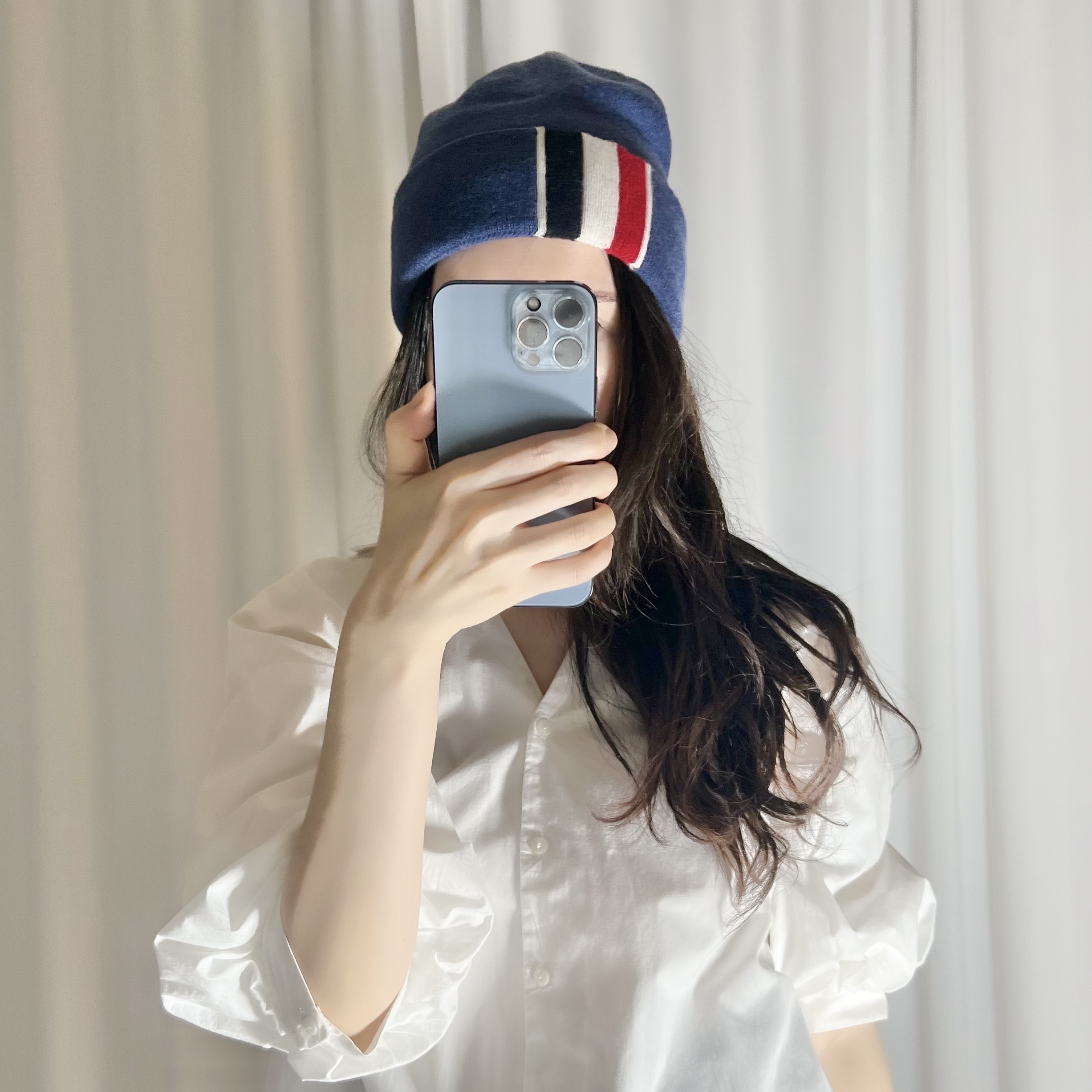 Thom Browne Medium Jersey Stitch Superfine Merino Wool Intarsia Stripe Hat Dark Blue, Thom Browne Medium Jersey Stitch Superfine Merino Wool Intarsia Stripe Hat Medium Grey 착용 스타일