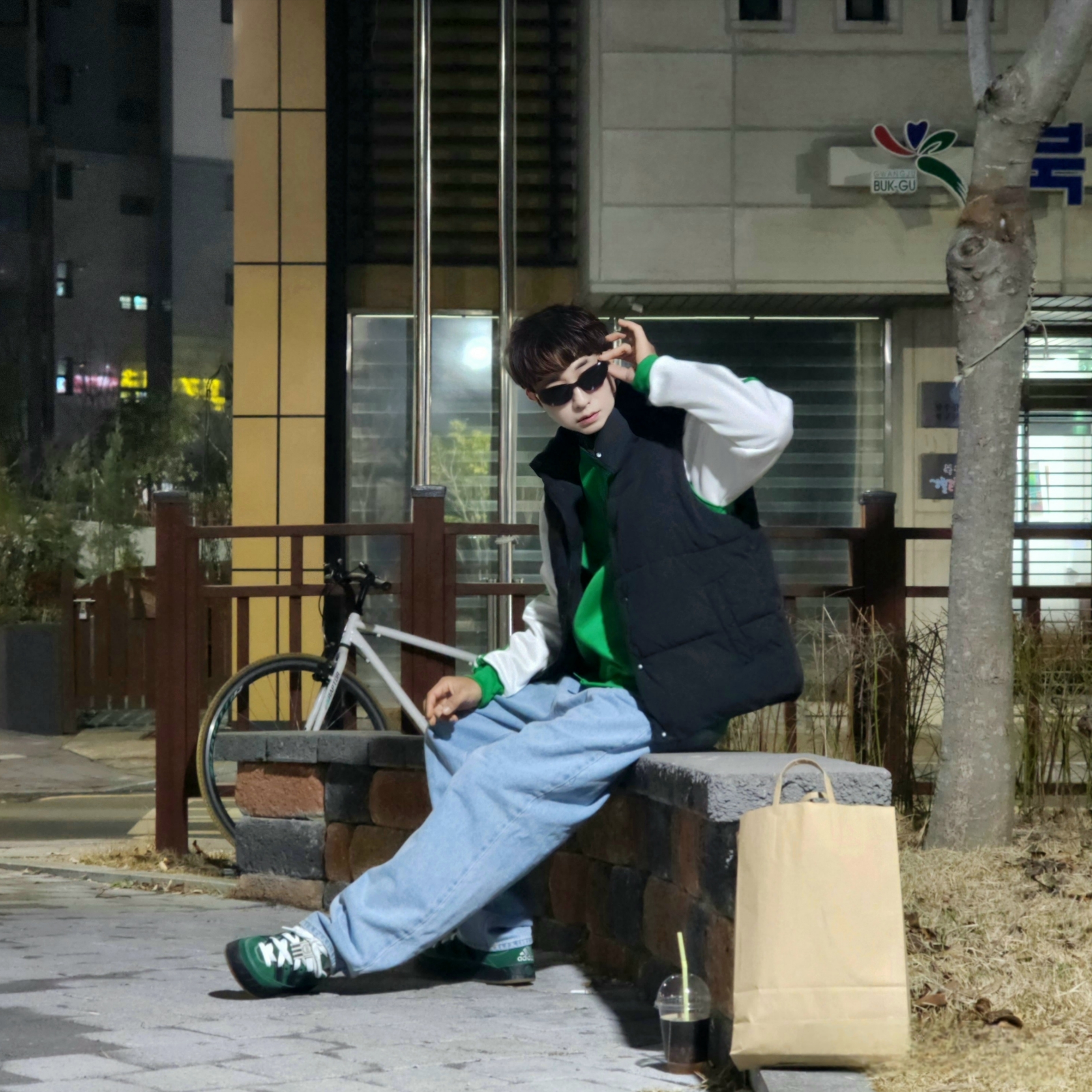 Adidas x YNuK Adimatic Dark Green Core Black 착용 스타일 - 7