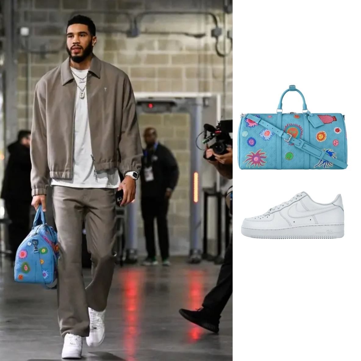 Louis Vuitton x YK Keepall 50 Taurillon Monogram Blue, Nike Air Force 1 '07 Low White 착용 스타일 - 1