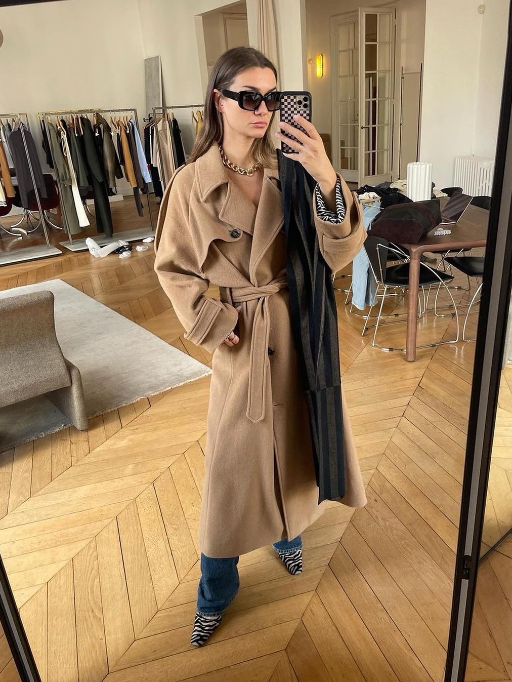 (W) S Max Mara Venice Wool Robe Coat Brown Bronze, (W) S Max Mara Esturia Long Wool Coat Camel 착용 스타일 - 4
