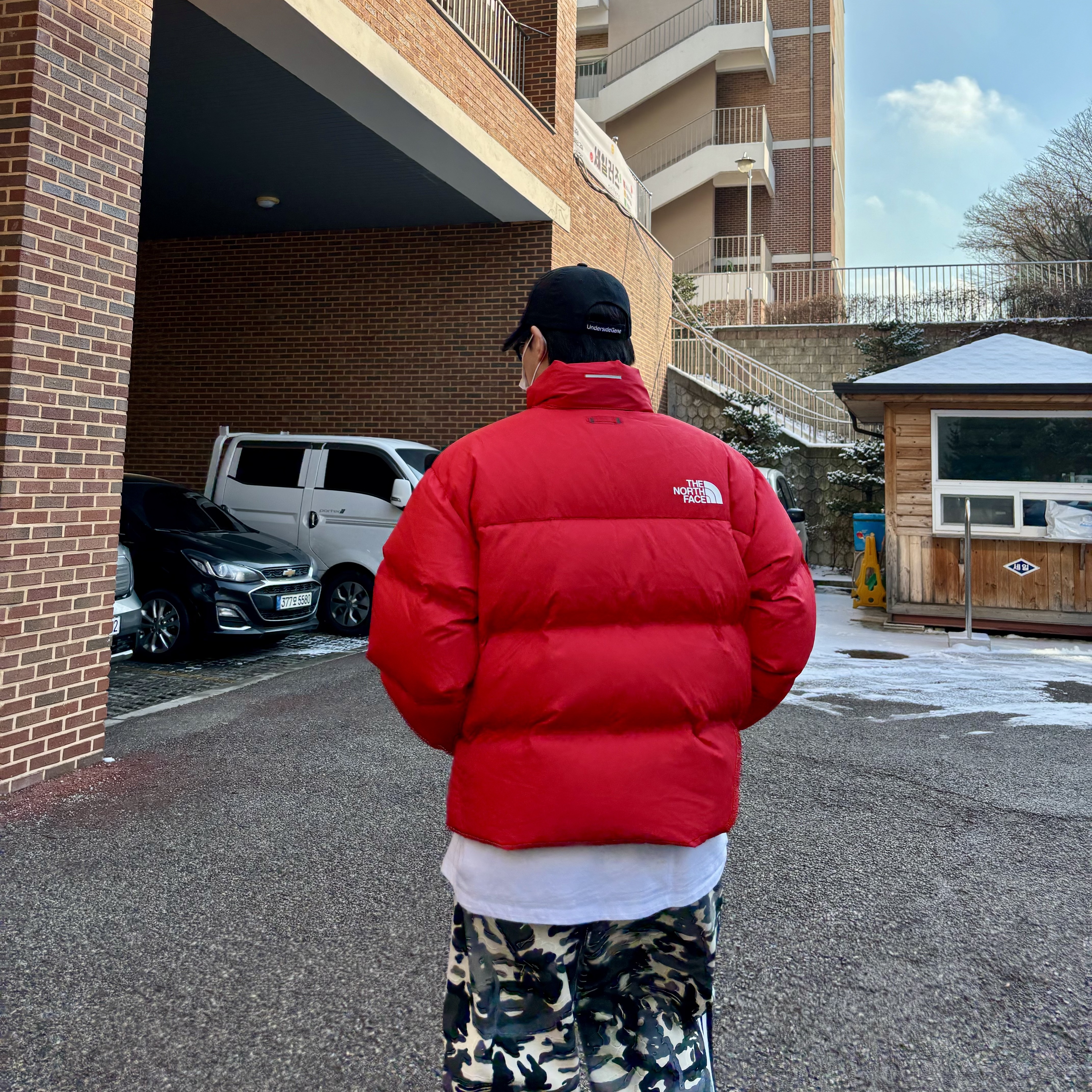 The North Face RMST Nuptse Jacket Red 착용 스타일 - 3