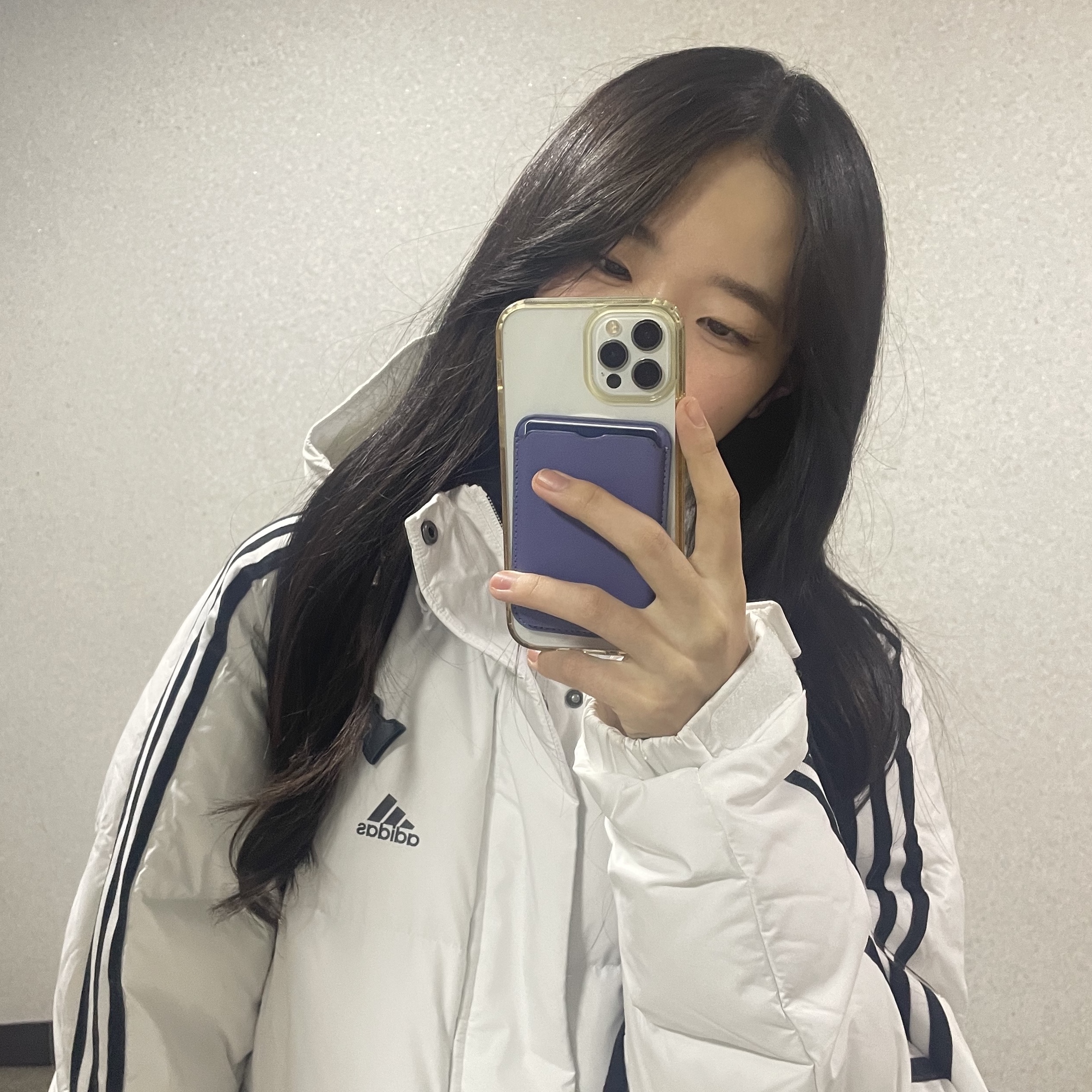 Adidas 3S Long Down Jacket White - KR sizing 착용 스타일 - 3