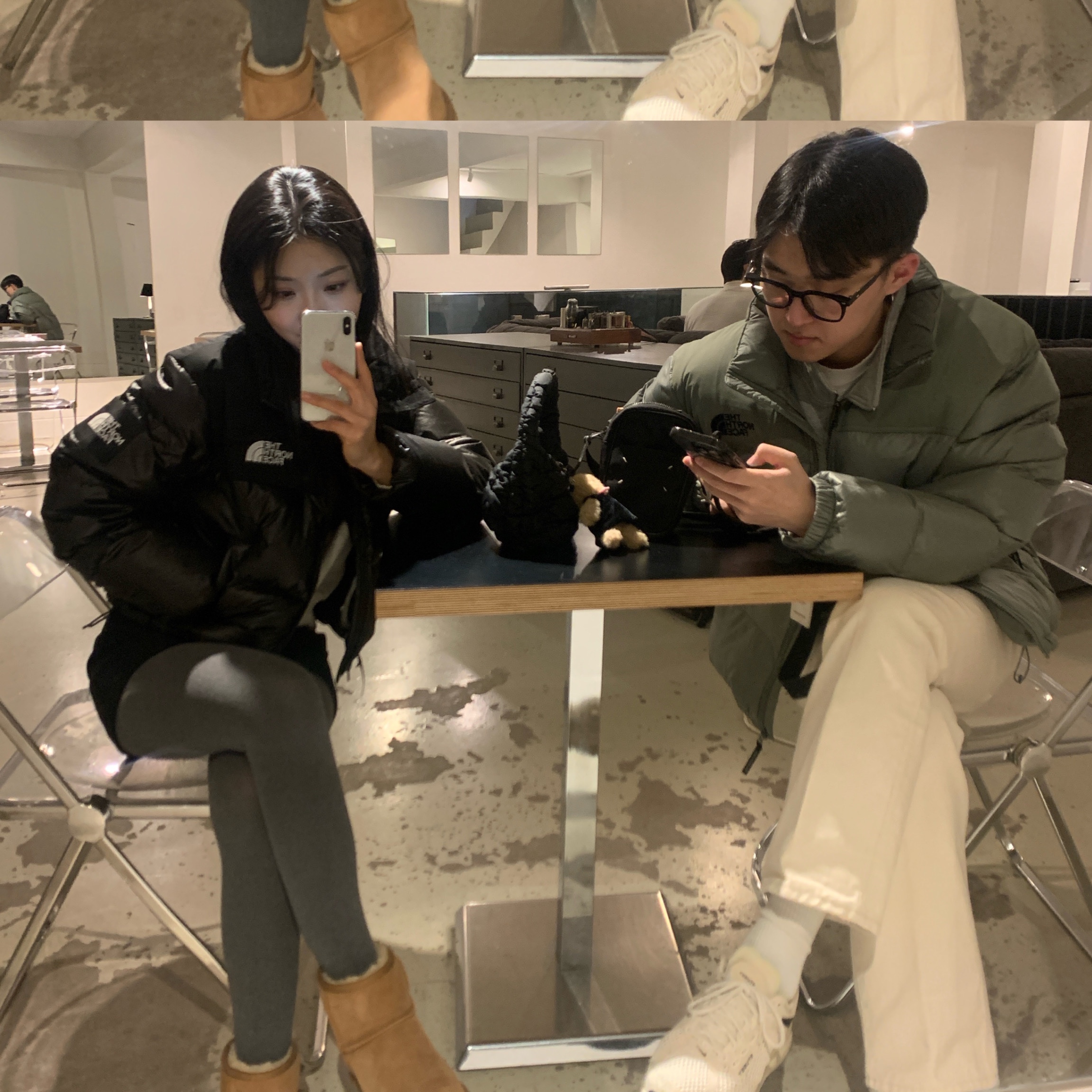 (W) 노스페이스 화이트 라벨 노벨티 눕시 다운 자켓 블랙, 노스페이스 온 볼 자켓 카키 착용 스타일