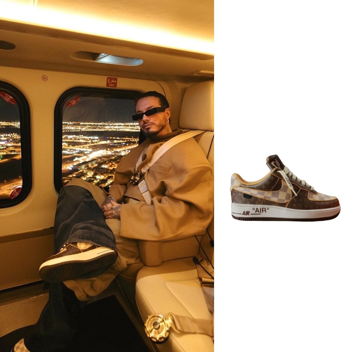 Louis Vuitton x Nike Air Force 1 Low by Virgil Abloh Monogram Brown Damier Azur & Pilot Case Taurillon Monogram Leather 착용 스타일 - 1