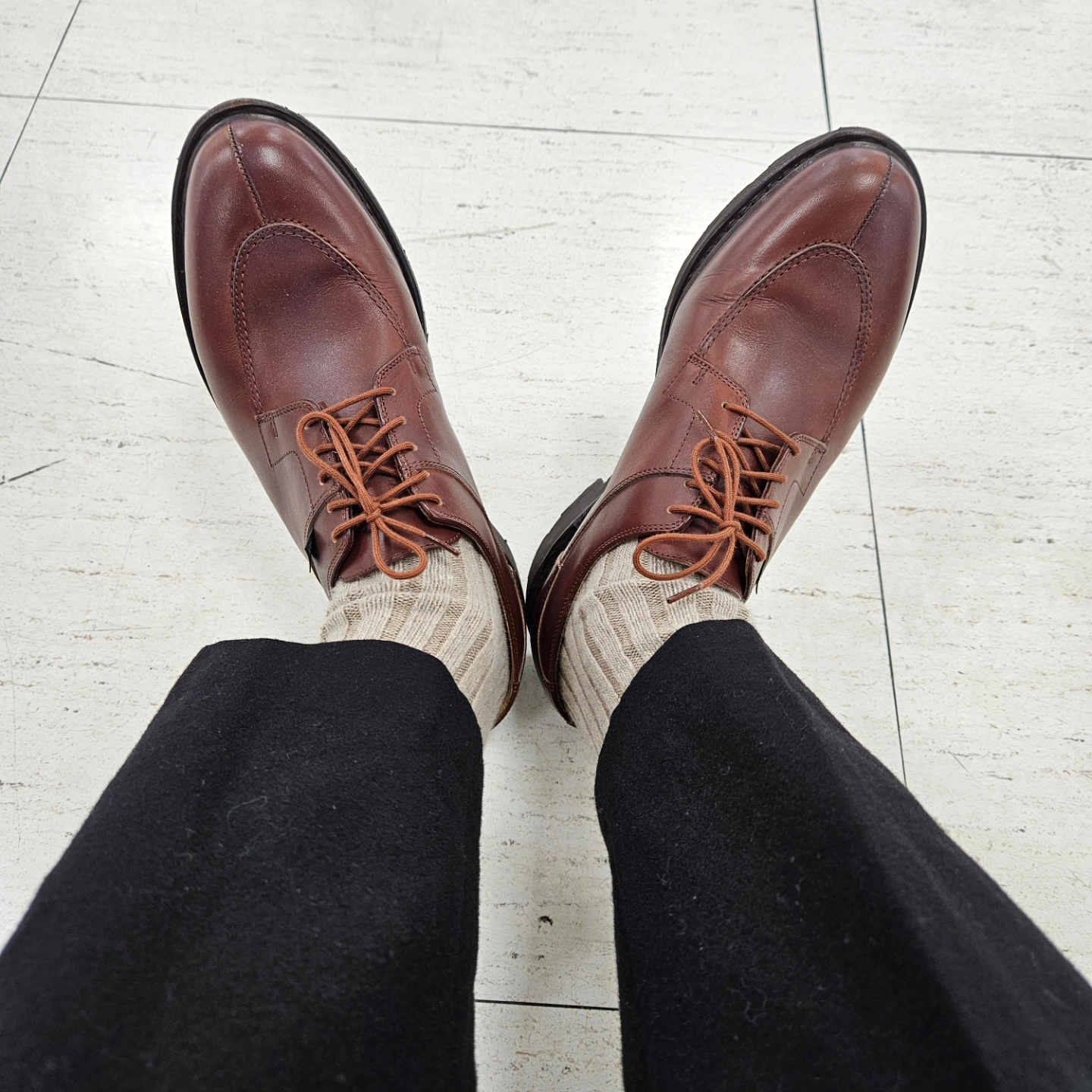 Paraboot Avignon Griff Lisse Marron, Burberry Exaggerated Check Technical Wool Duffle Coat Black 착용 스타일 - 4