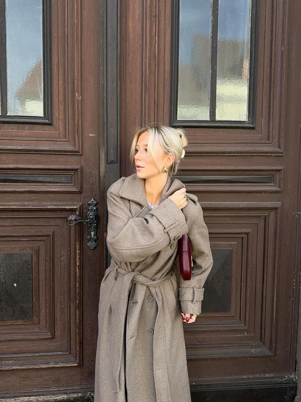(W) S Max Mara Venice Wool Robe Coat Brown Bronze, (W) S Max Mara Esturia Long Wool Coat Camel 착용 스타일 - 6