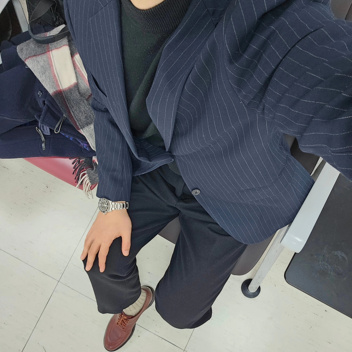 Paraboot Avignon Griff Lisse Marron, Burberry Exaggerated Check Technical Wool Duffle Coat Black 착용 스타일 - 3