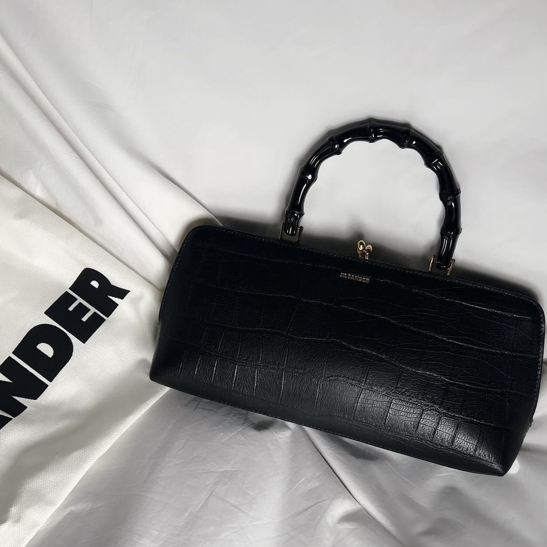 Jil Sander Goji Bamboo Small Black, Jil Sander Goji Bamboo Small Coconut 착용 스타일 - 1