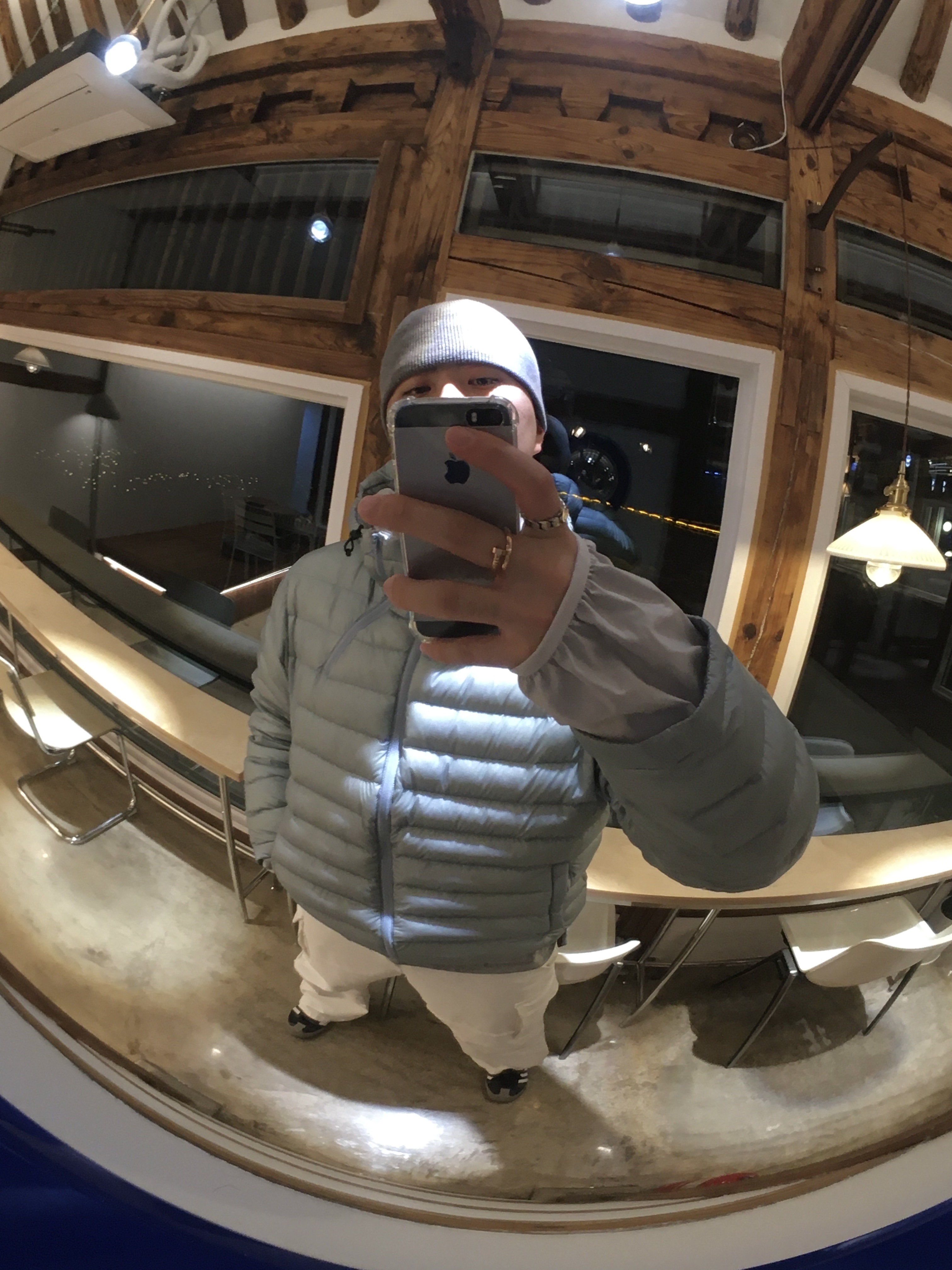 Sansan Gear Suffix Puffer Jacket Sky Blue - 23FW 착용 스타일