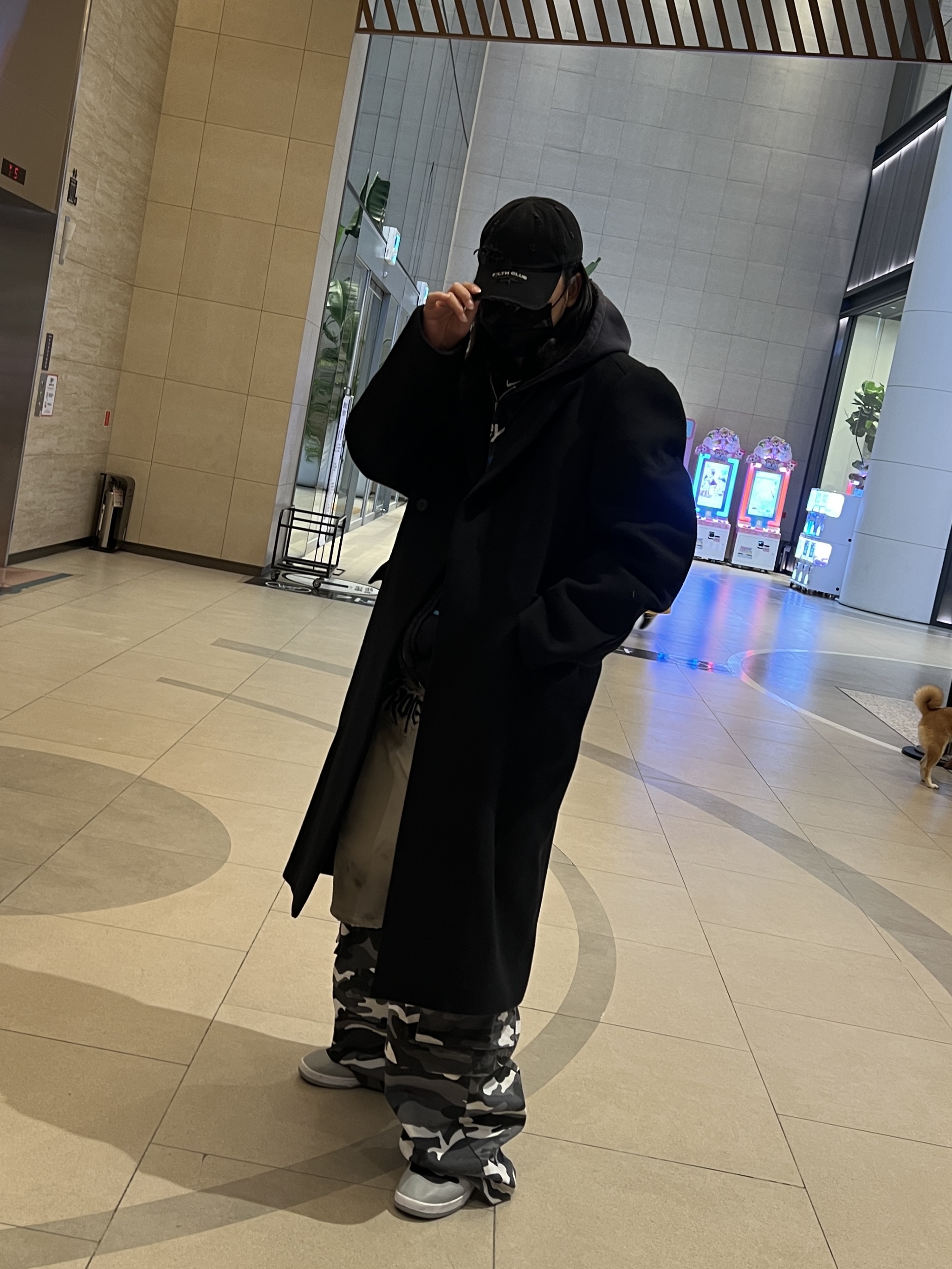 Project G/R Distressed Filth Club Cap Washed Black, Project G/R Happiness Zip Hoodie Navy 착용 스타일 - 1