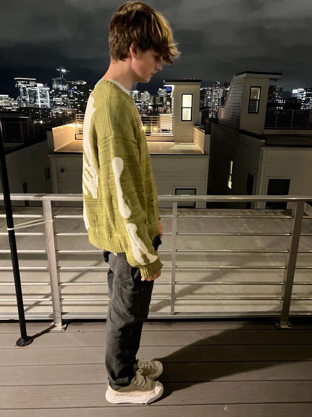 Kapital 5G Cotton Knit Bone Crewneck Sweater Khaki, Kapital 5G Wool Bone Crewneck Sweater Saxophone 착용 스타일 - 3