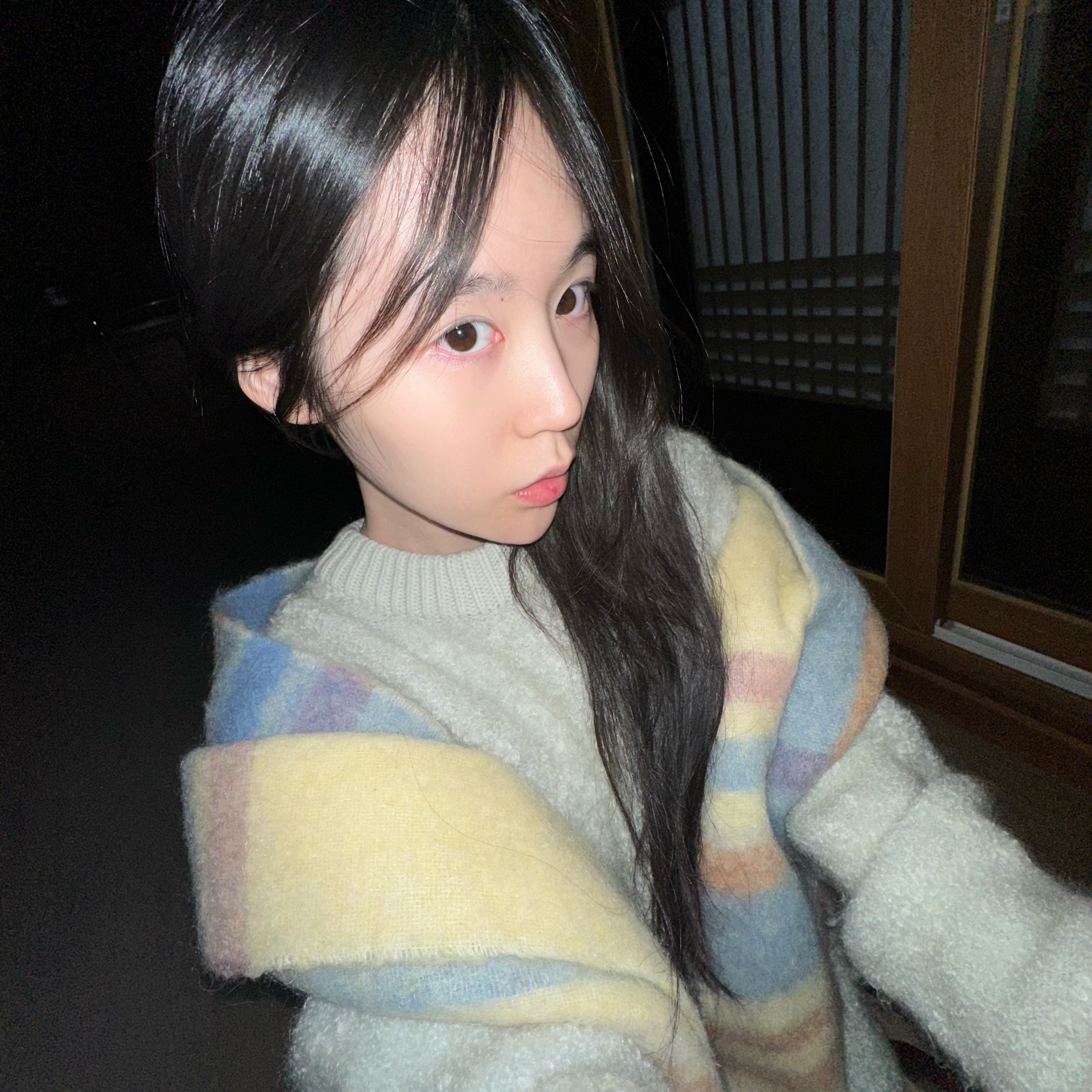 Acne Studios Checked Muffler Light Blue Beige 착용 스타일 - 2
