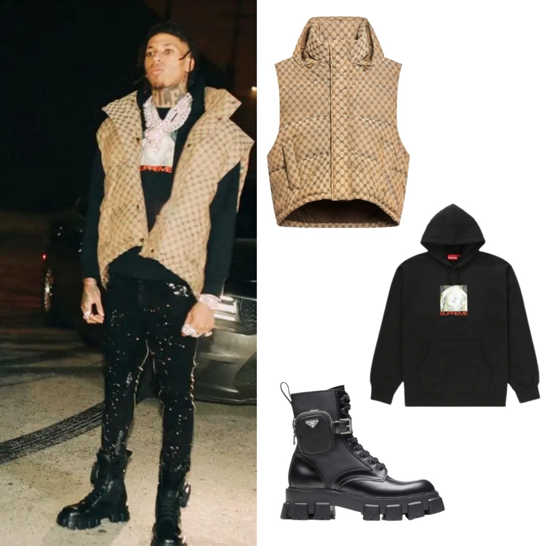 Balenciaga x Gucci The Hacker Project Cocoon Puffer Gilet Beige, Supreme Ecstasy Hooded Sweatshirt Black - 21FW 착용 스타일 - 1