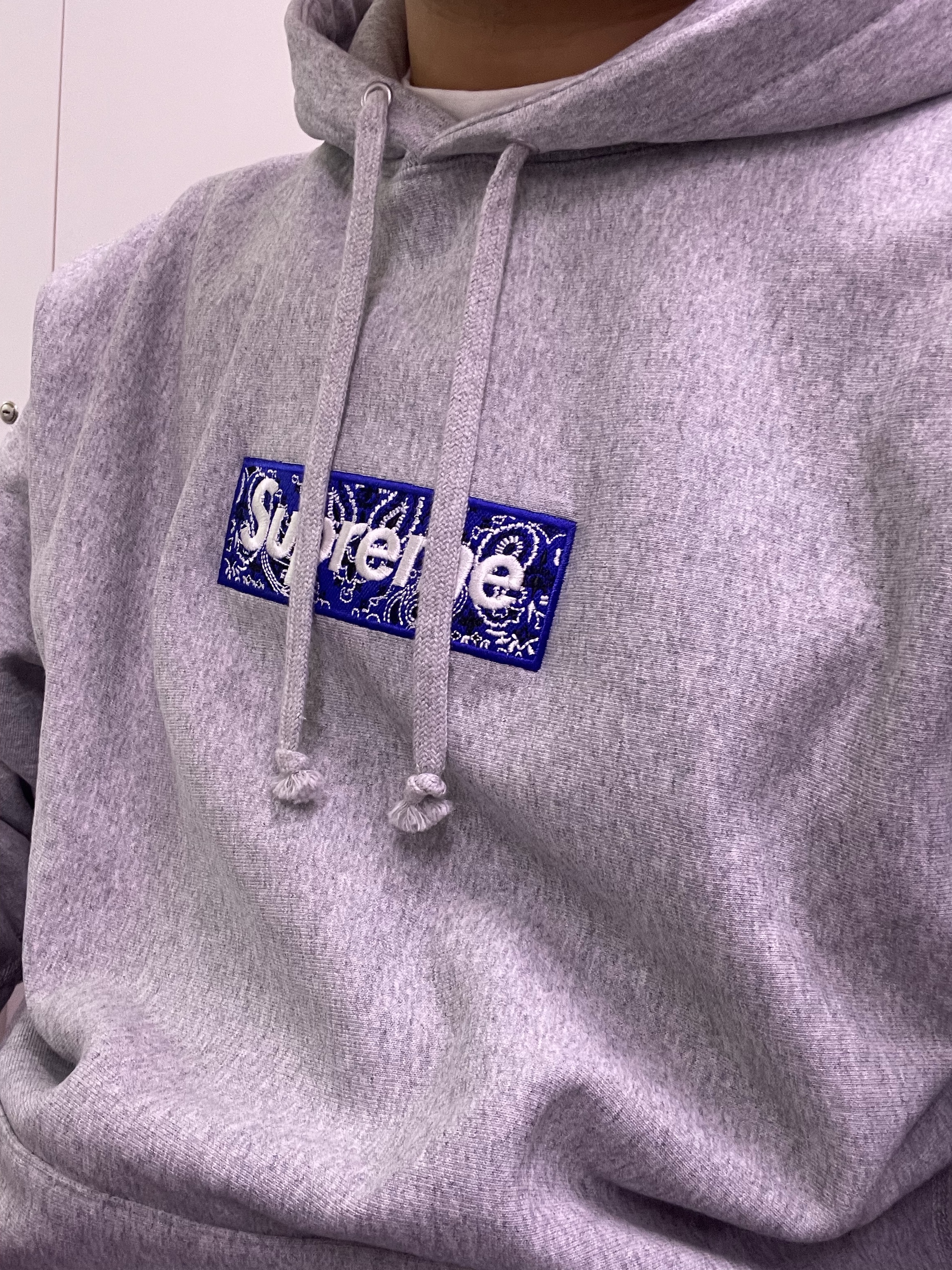 Supreme Bandana Box Logo Hooded Sweatshirt Heather Grey - 19FW 착용 스타일