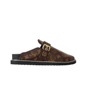 (W) Louis Vuitton Cosy Flat Comfort Clog Patent Monogram Cacao Brown