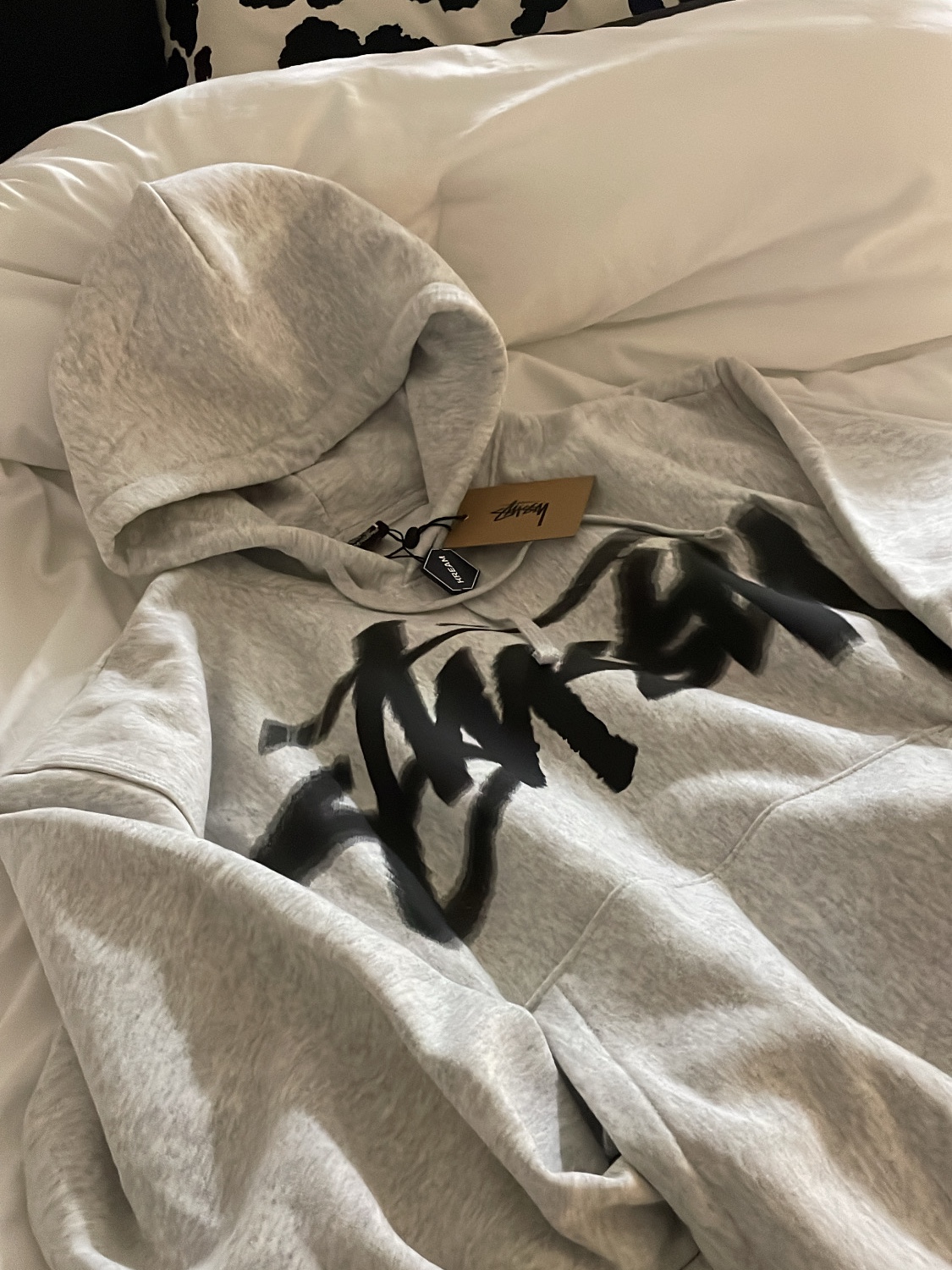 Stussy Dizzy Stock Hoodie Ash Heather 착용 스타일