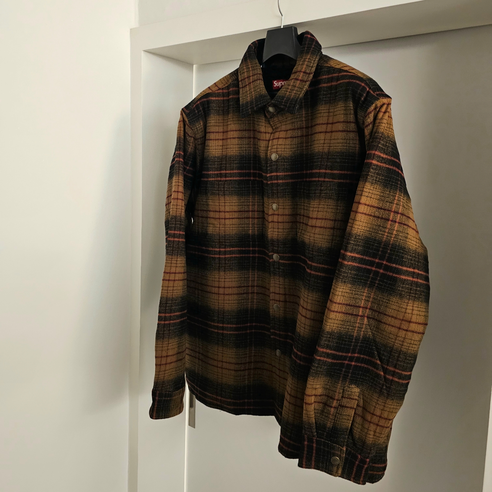 Supreme Lined Flannel Snap Shirt Black - 23FW 착용 스타일