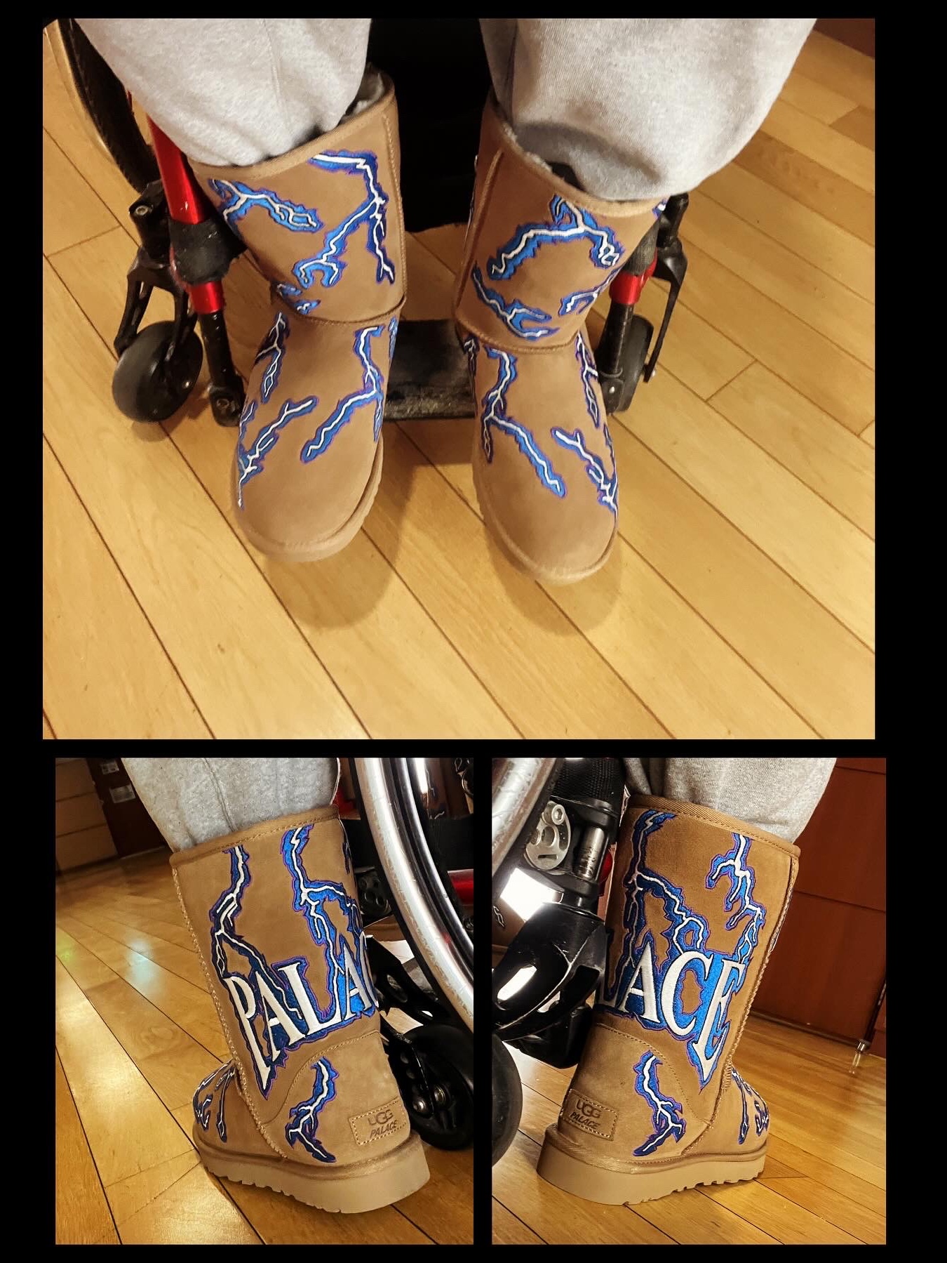 UGG x Palace Lightning Classic Short Boot Chestnut, Supreme Micro Down Half Zip Hooded Pullover Blue Paisley - 22FW 착용 스타일 - 2