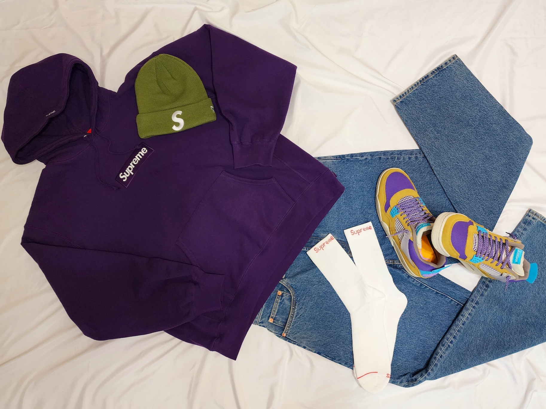 Supreme New Era S Logo Beanie Olive - 23FW, Supreme Snap Pocket Camp Cap Olive - 23FW 착용 스타일 - 3