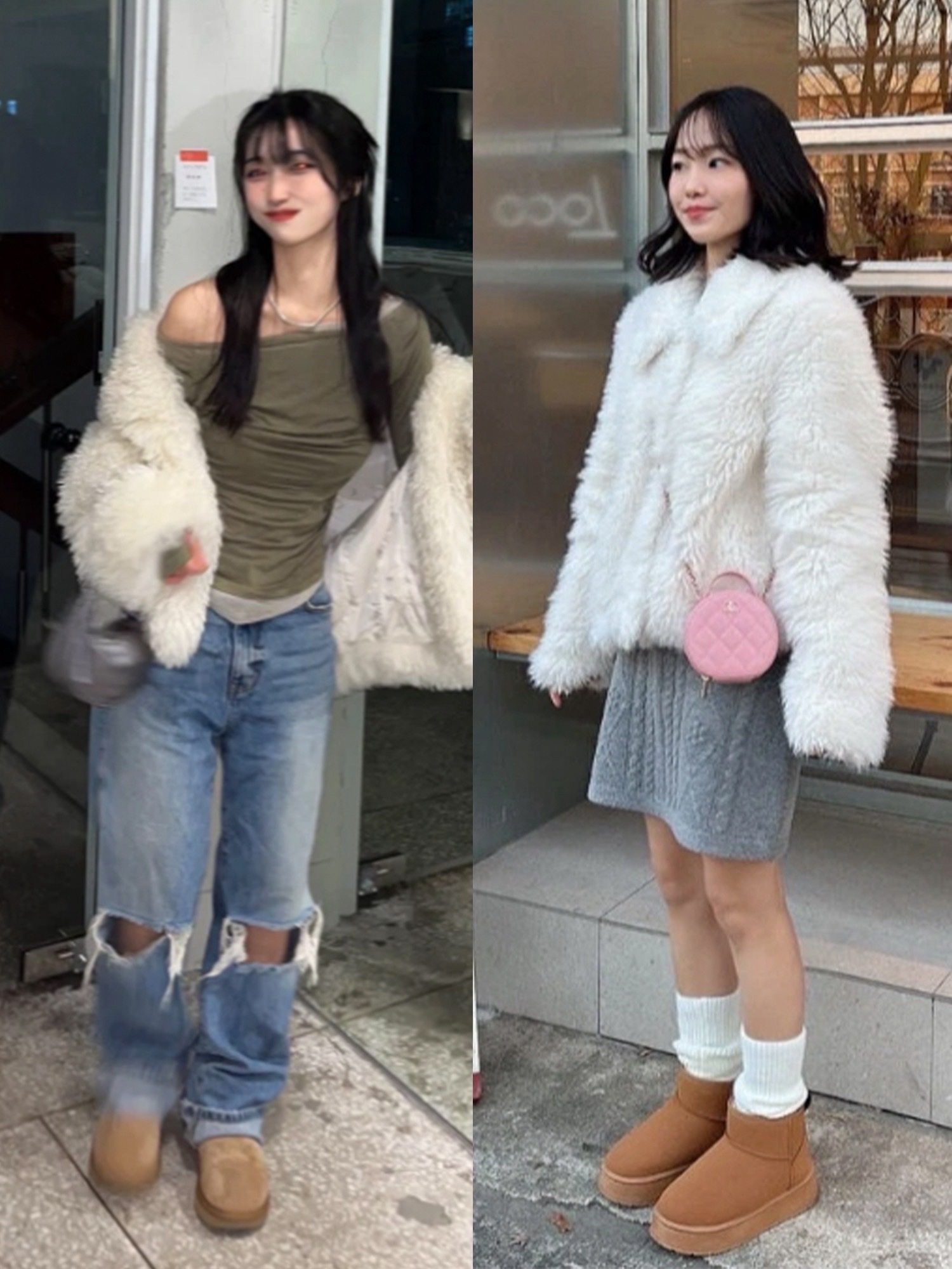 (W) UGG Classic Mini II Boots Chestnut, Chanel Small Vanity With Chain Grained Calfskin & Gold Pink 착용 스타일 - 2