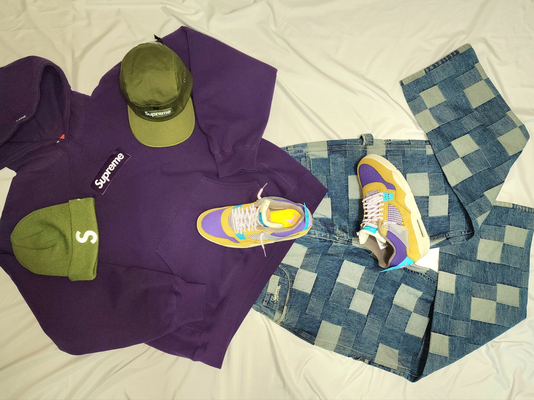 Supreme New Era S Logo Beanie Olive - 23FW, Supreme Snap Pocket Camp Cap Olive - 23FW 착용 스타일 - 2