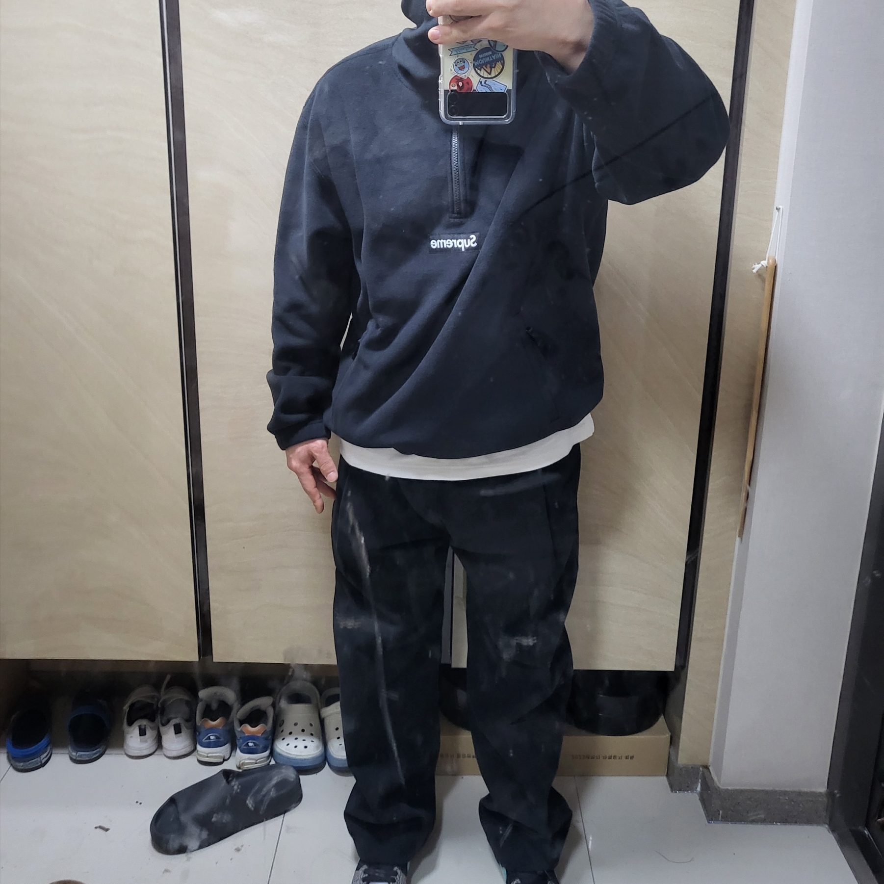 Supreme Polartec Facemask Half Zip Hooded Sweatshirt Black - 23FW, Nike SB Dunk Low Pro Clear Jade 착용 스타일