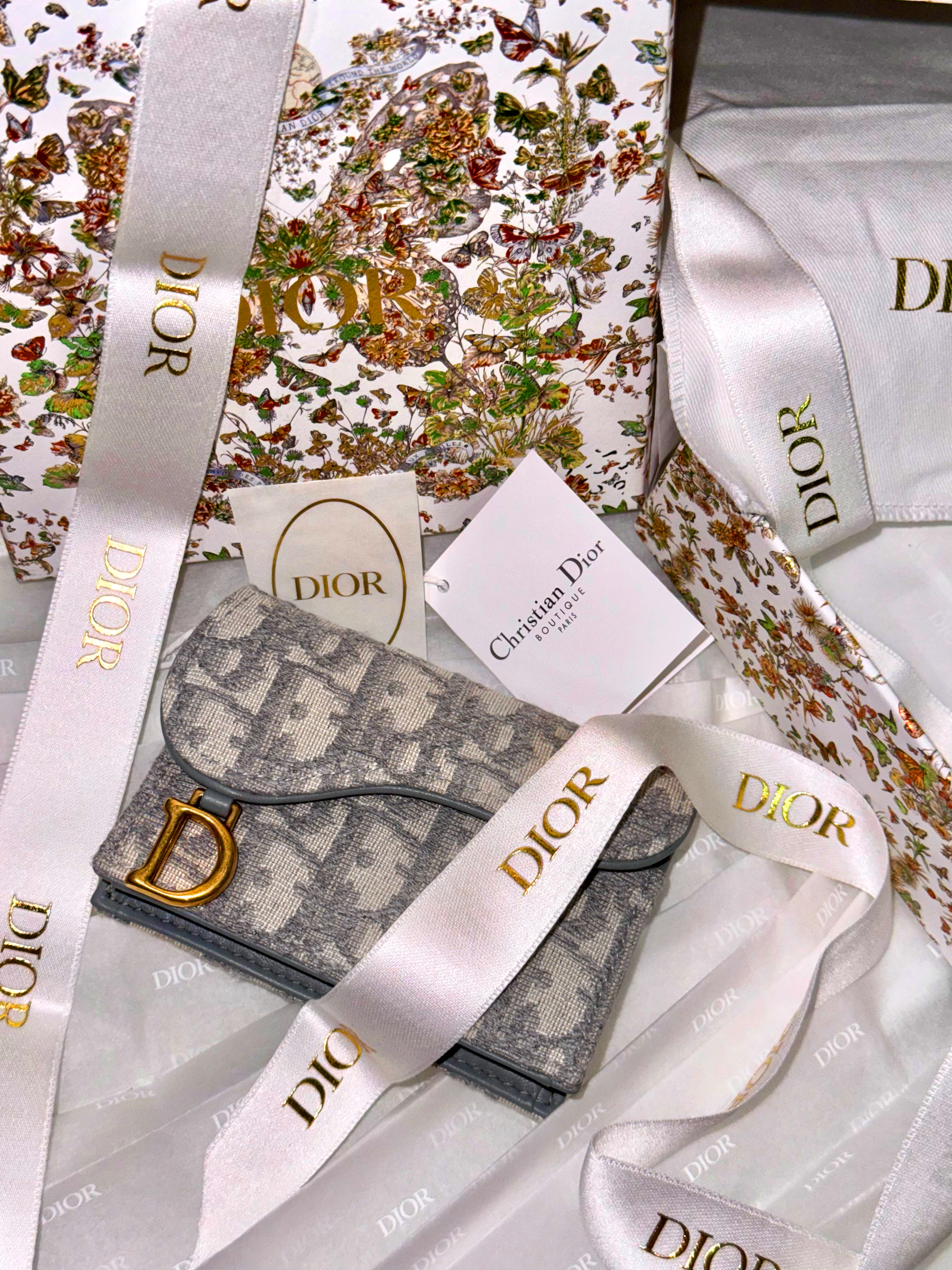 Dior Saddle Flap Card Holder Grey Dior Oblique Jacquard 착용 스타일 - 2