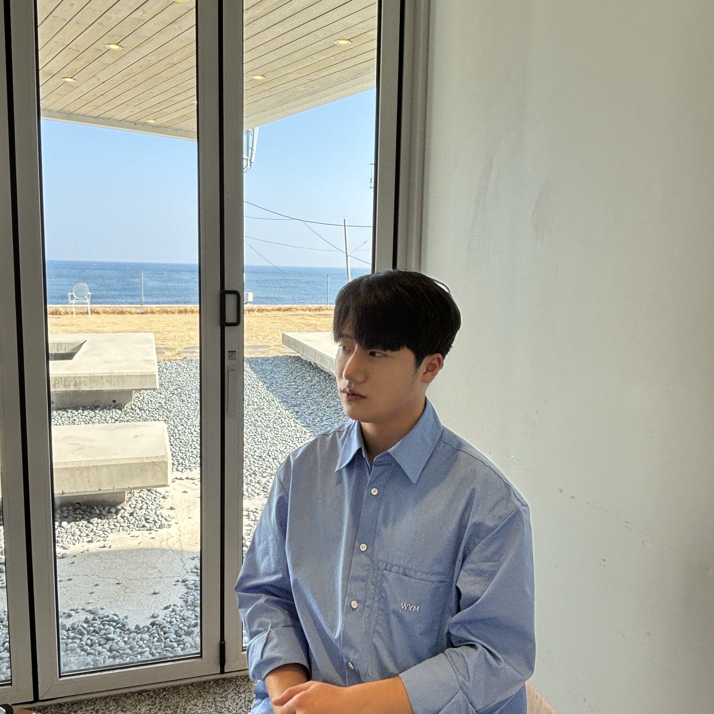 Wooyoungmi Cotton Back Logo Shirt Blue - 23SS 착용 스타일 - 2