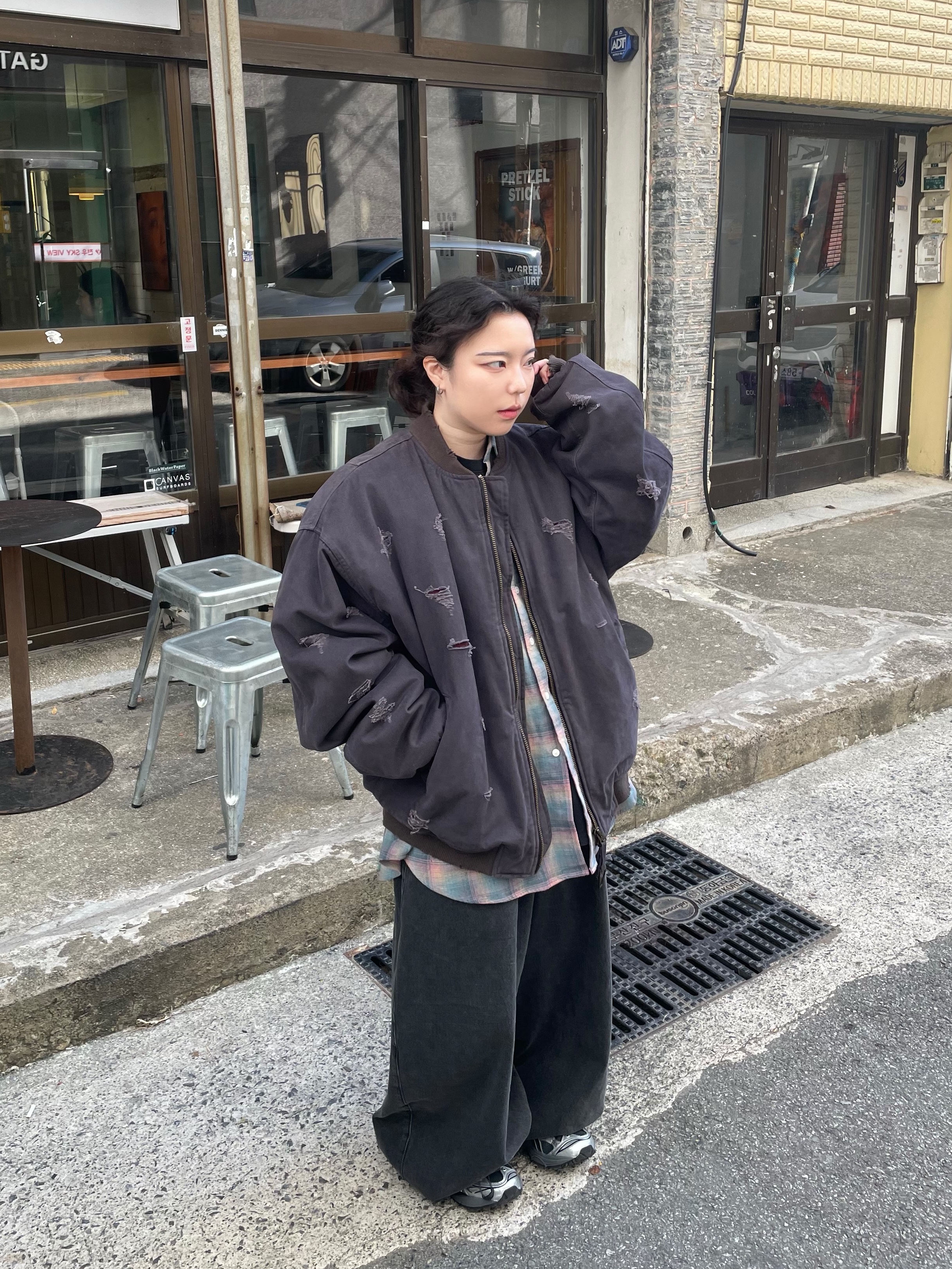 Undermycar Dtrange Dead Starange Destroyed Bomber Sparrow - 23SS, Asics x Unaffected Gel-Kayano 14 Silver Moon 착용 스타일