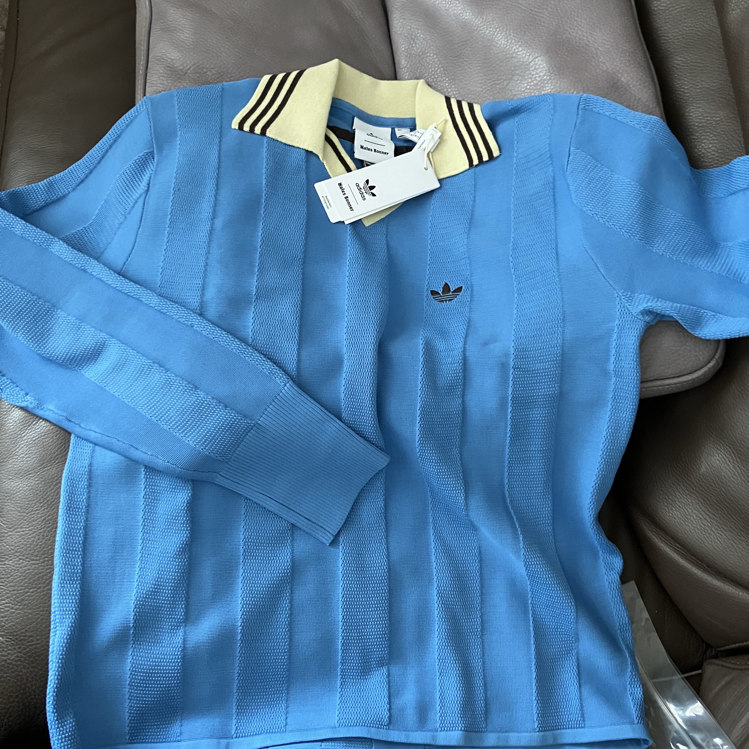 Adidas x Wales Bonner Knit Long Sleeve Football T-Shirt Lucky Blue - US Sizing 착용 스타일 - 2