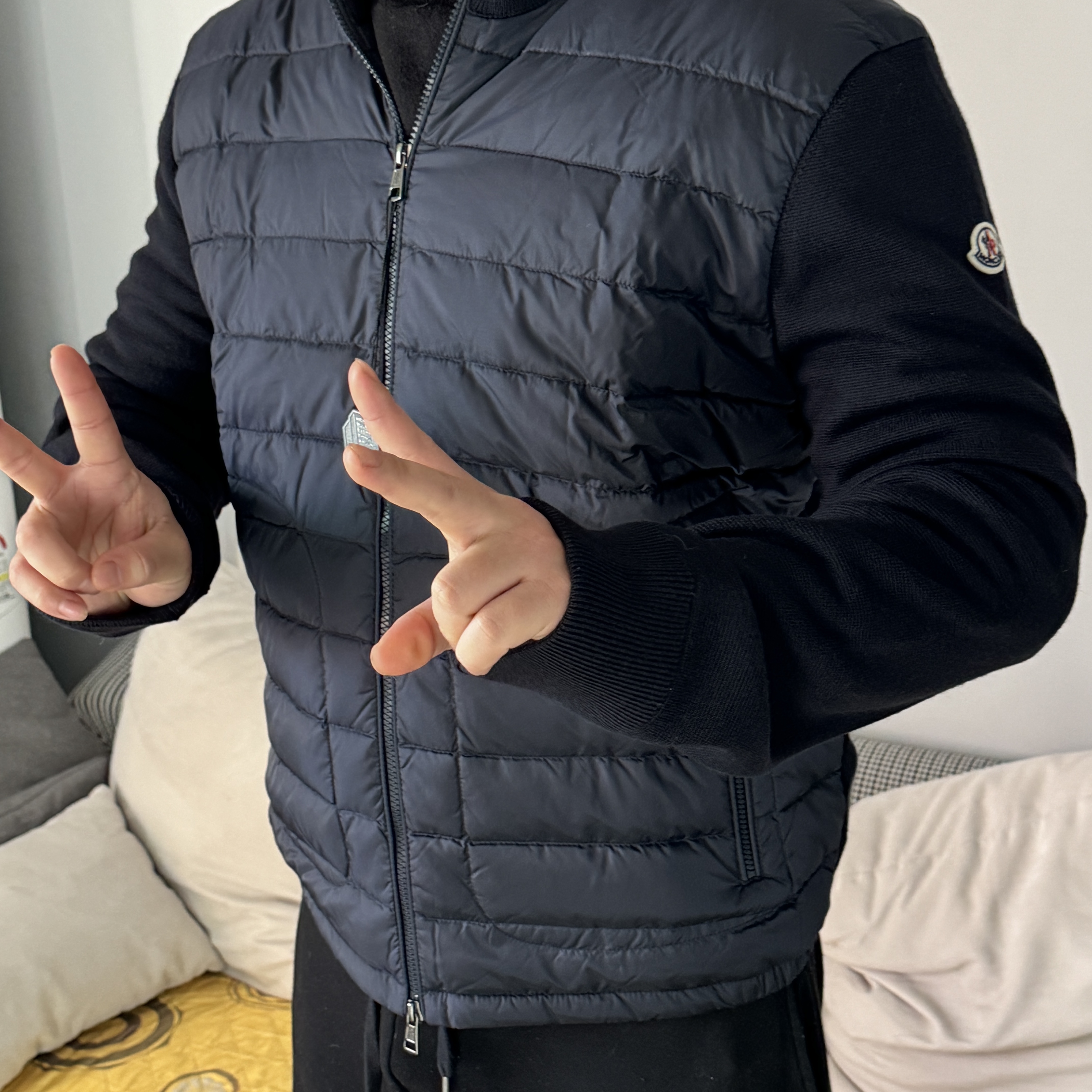 Moncler Padded Wool Cardigan Navy Blue - 23FW 착용 스타일
