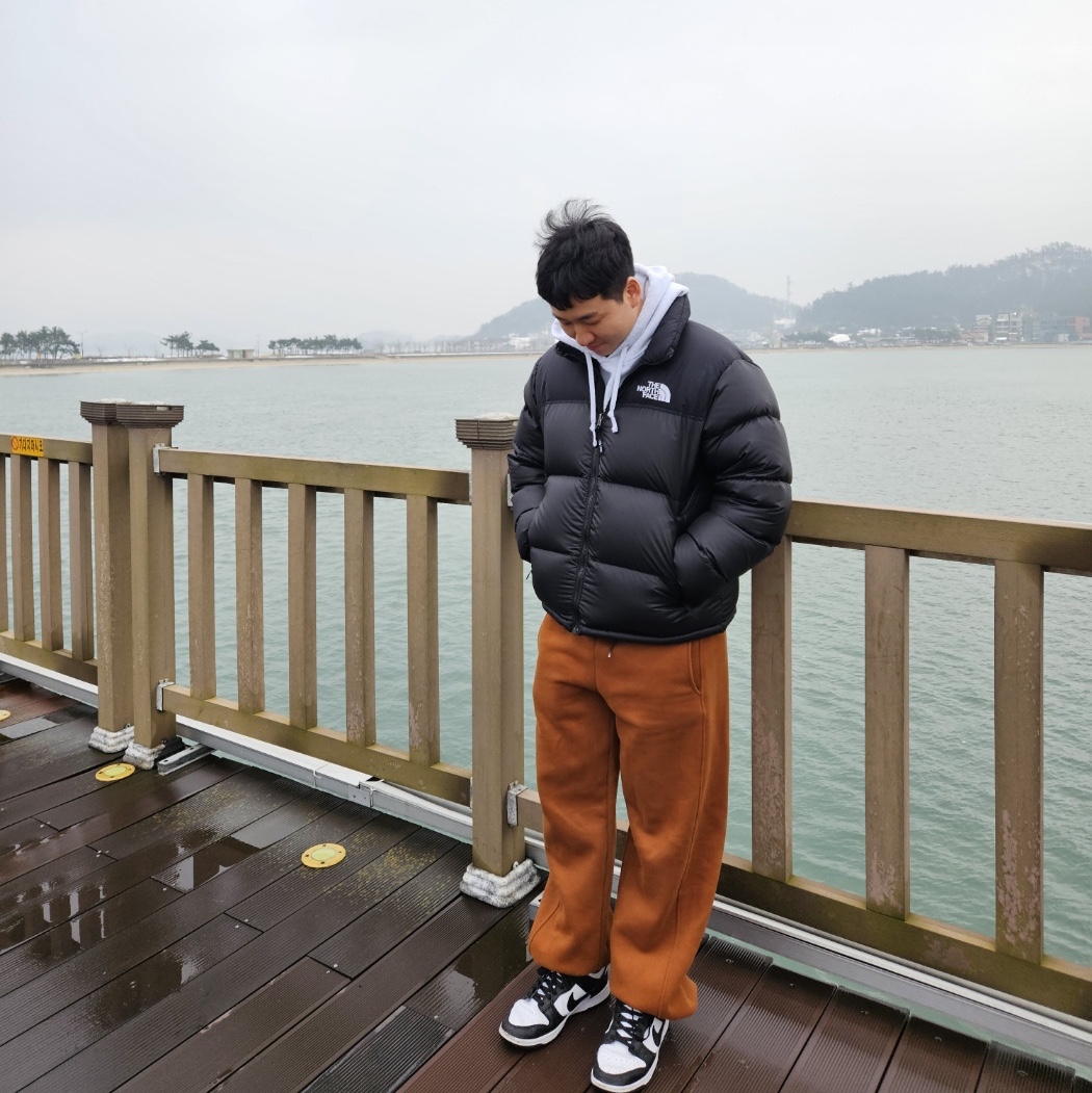 Stussy Basic Stussy Hoodie Ash Heather 2023, The North Face 1996 Eco Nuptse Jacket Black 착용 스타일 - 5