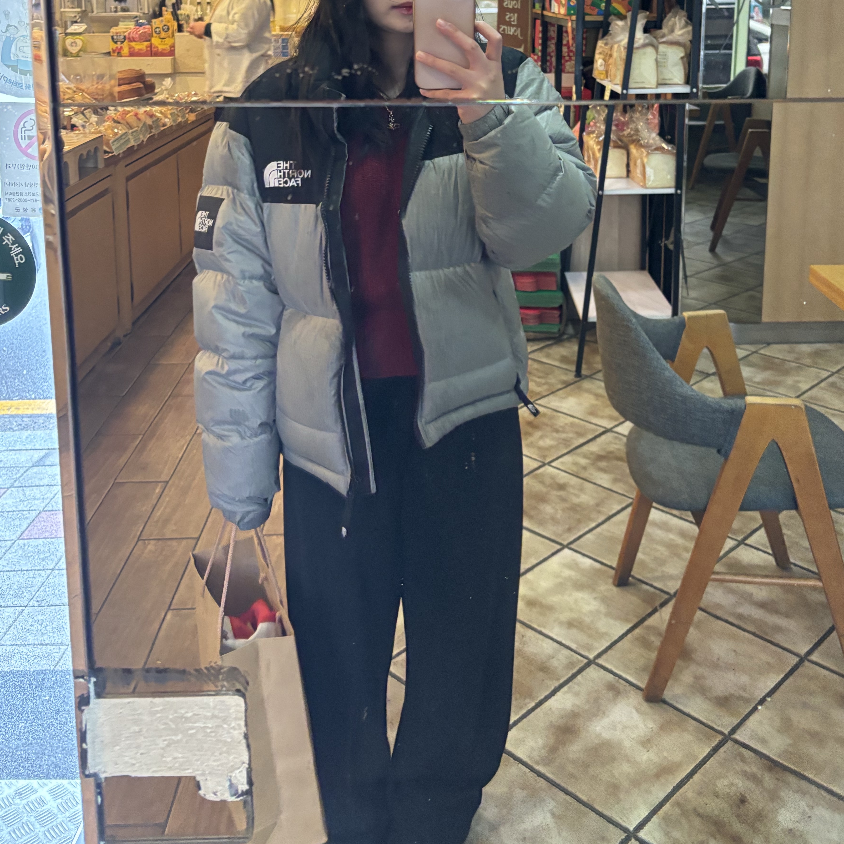 The North Face White Label Novelty Nuptse Down Jacket Light Khaki 착용 스타일