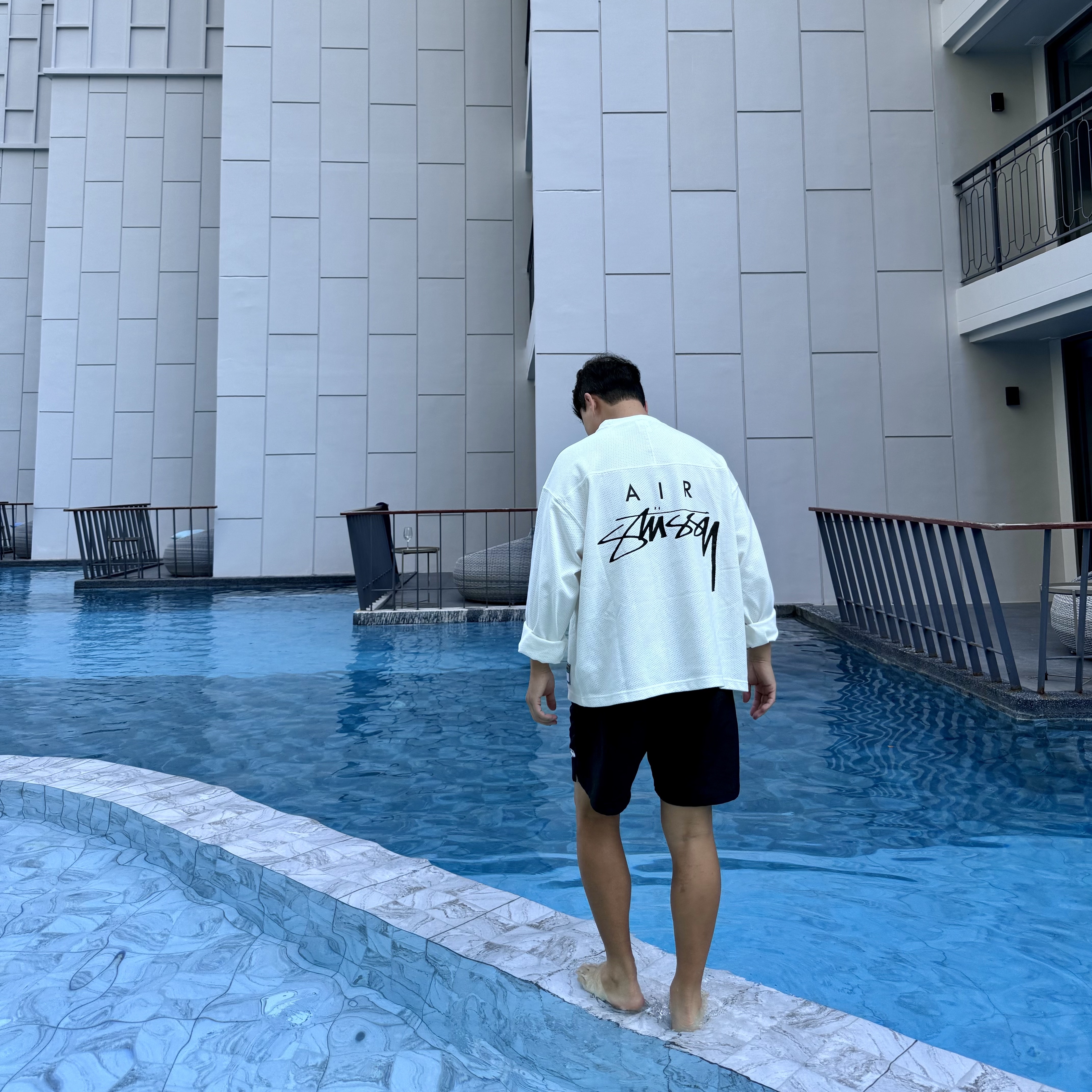 Stussy Stock Water Shorts Black, Nike x Stussy Long Sleeve Top Sail (FJ9164-133) 착용 스타일