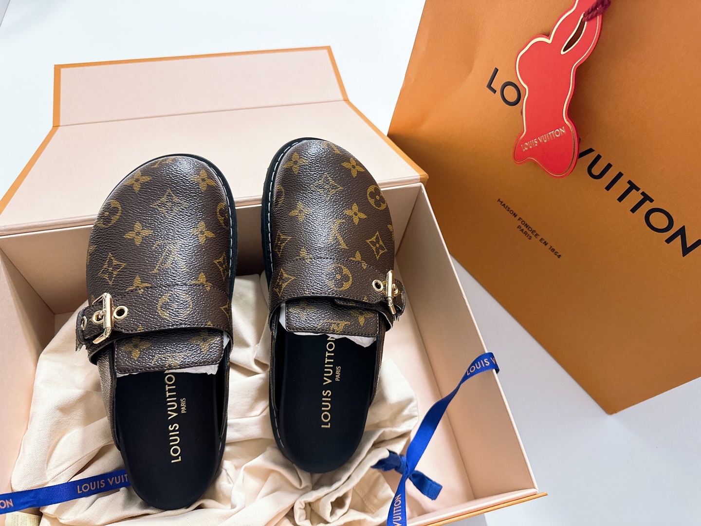(W) Louis Vuitton LV Cosy Flat Comfort Clog Monogram Cacao Brown 착용 스타일