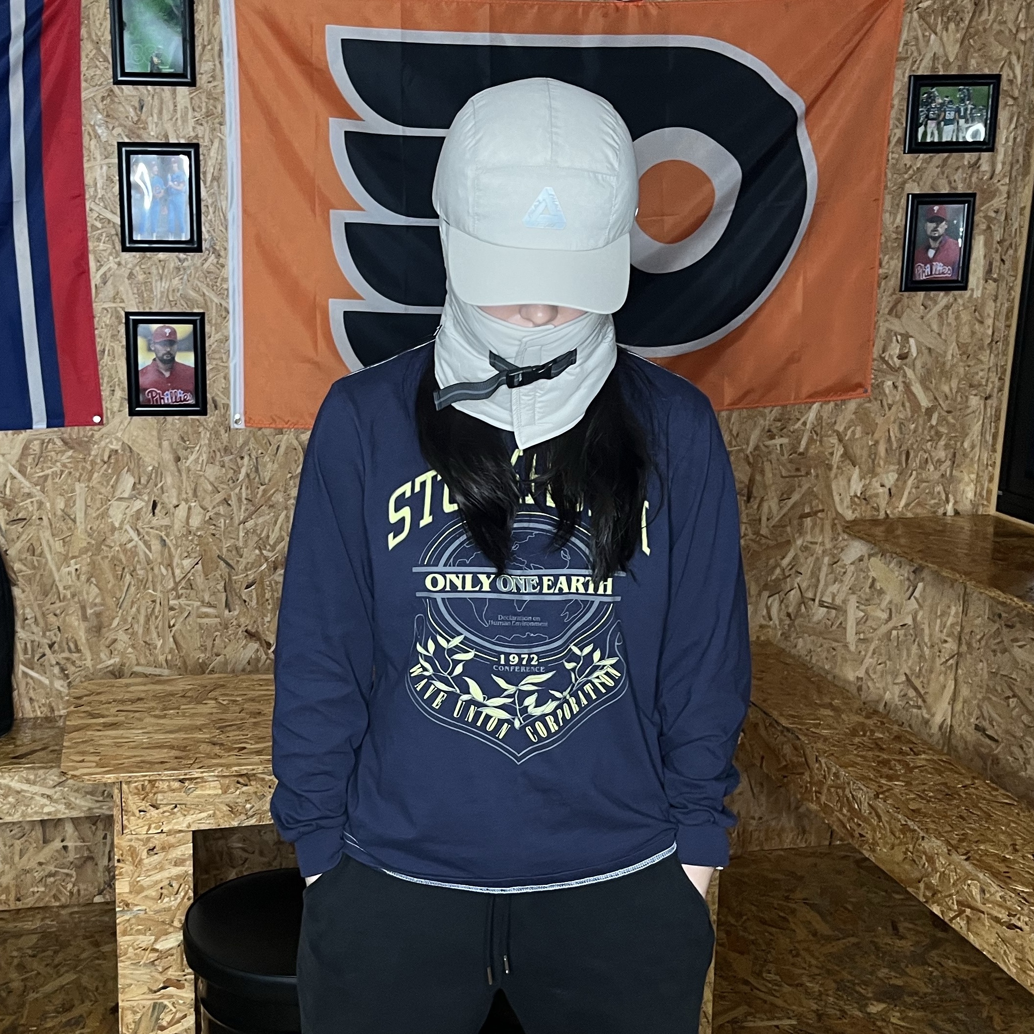 Palace Pertex Mask Cap Stone Arctica - 23FW 착용 스타일