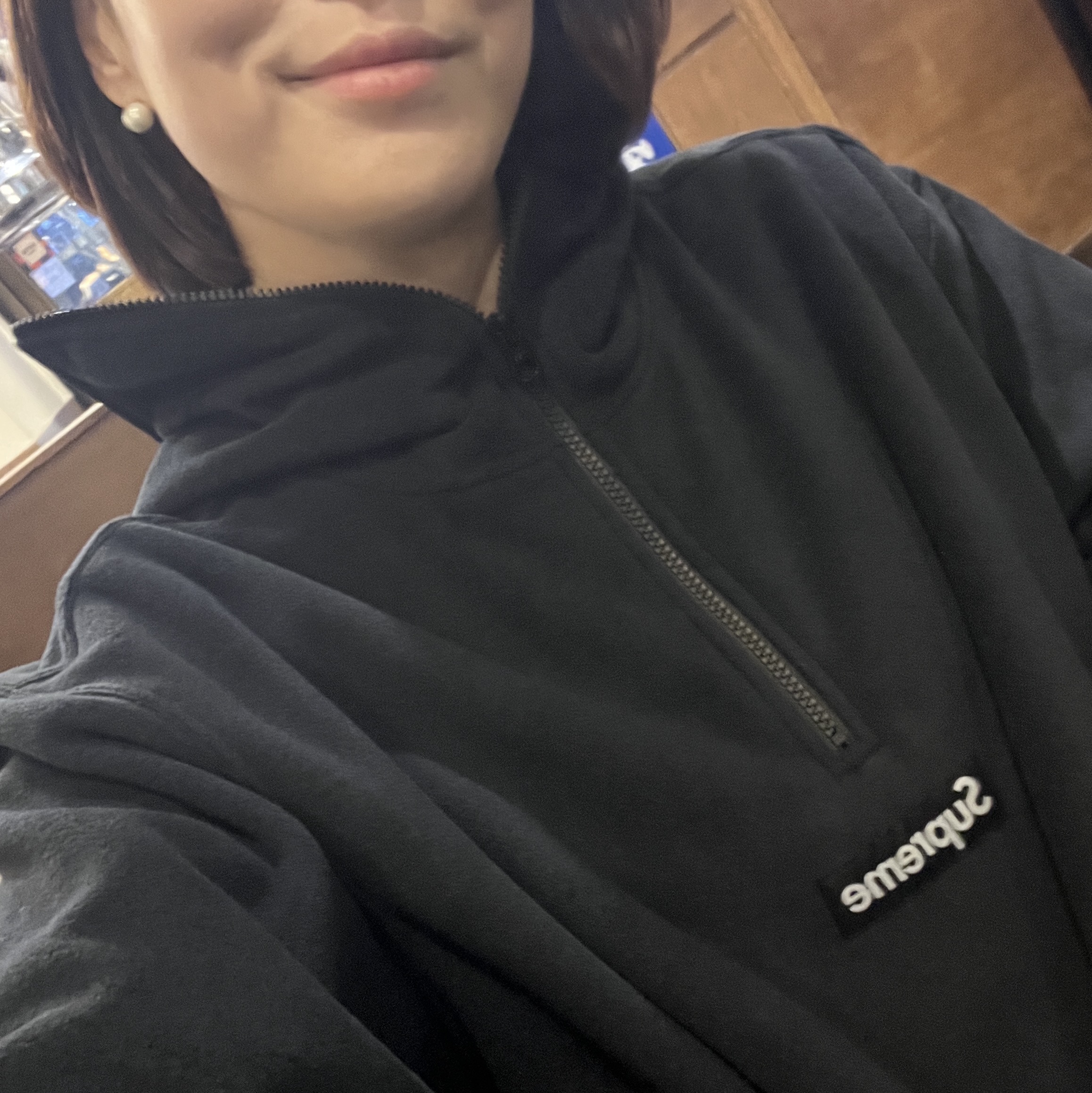 Supreme Polartec Facemask Half Zip Hooded Sweatshirt Black - 23FW 착용 스타일
