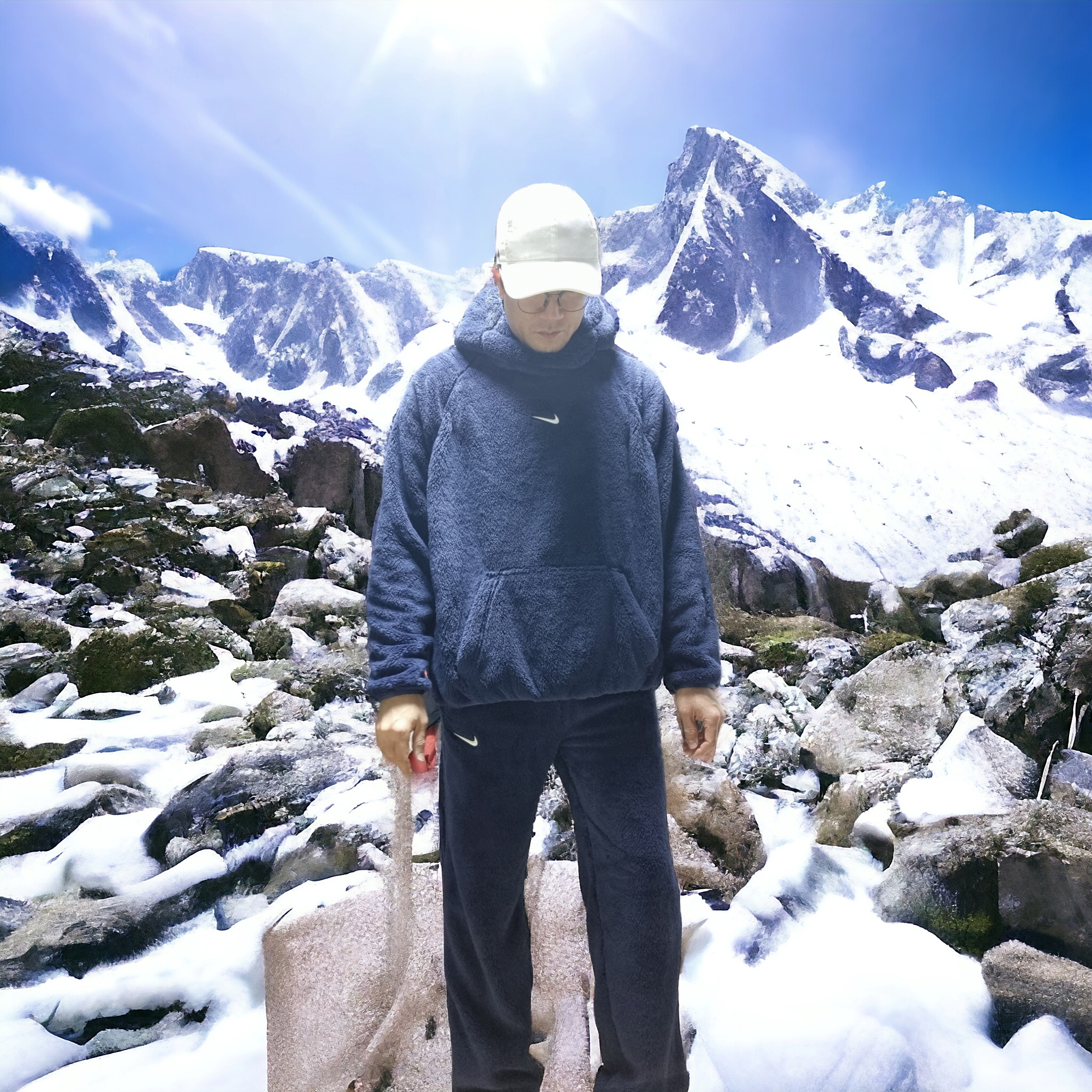(W) Nike x Drake Nocta 8K Peaks Fleece Hoodie Midnight Navy (DV3645-410), (W) Nike x Drake Nocta 8K Peaks Fleece Pants Midnight Navy (DV3643-410) 착용 스타일
