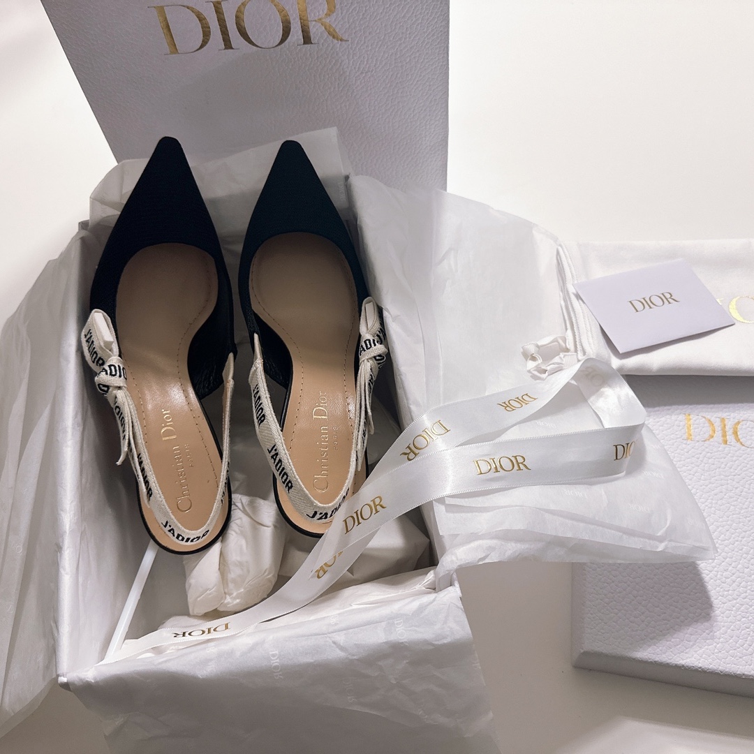 (W) Dior J'adior Slingback Pumps Technical Fabric Black 착용 스타일
