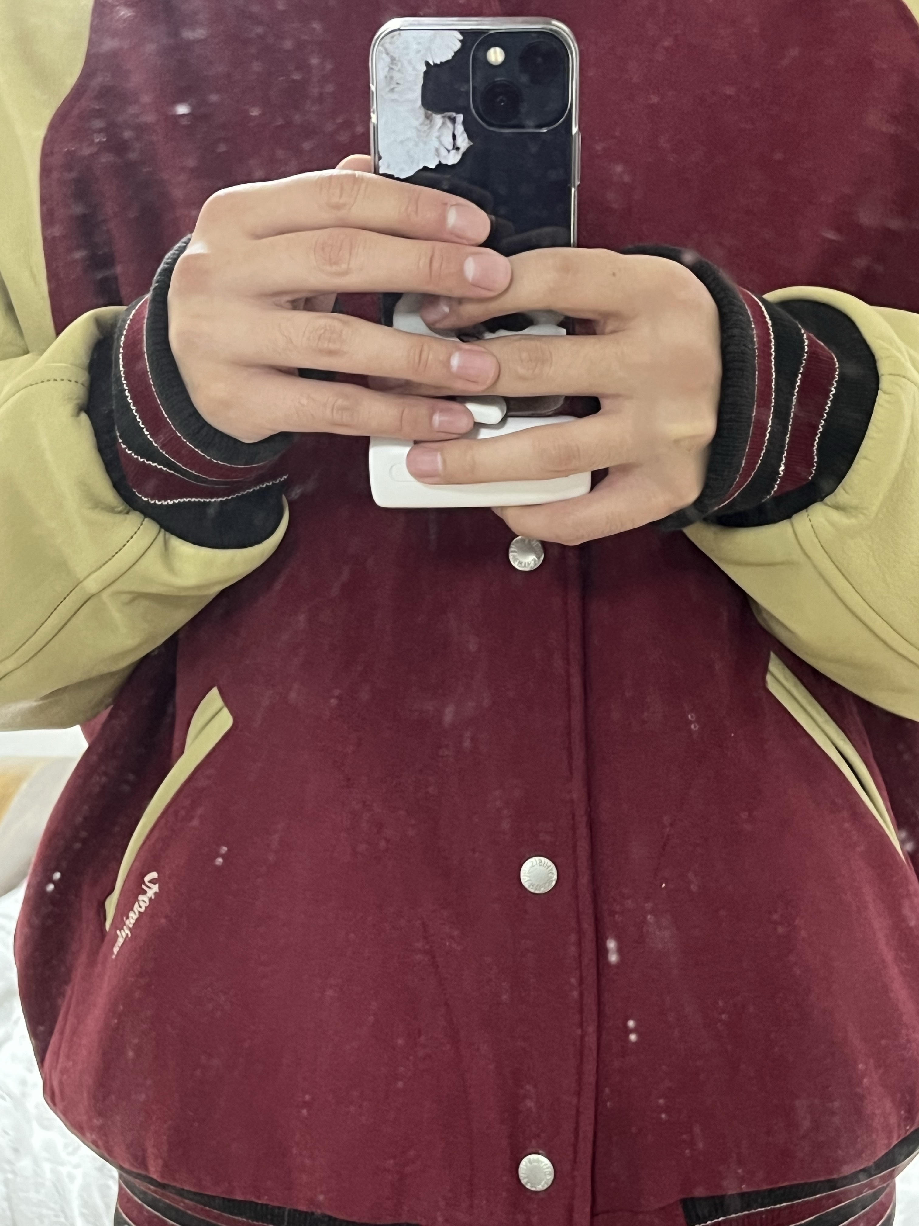디스이즈네버댓 하라주쿠 래글런 바시티 자켓 레드 착용 스타일 - 3