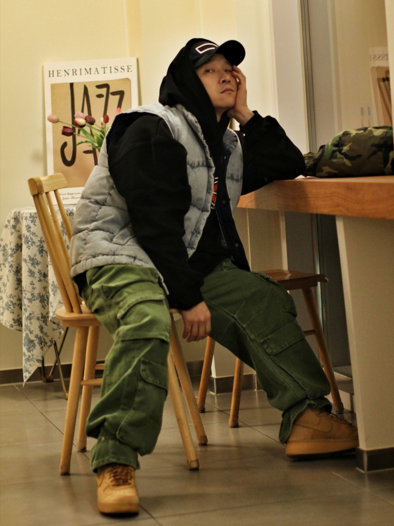 Nike Air Force 1 High Flax, Zara Utility Pocket Pants Green 착용 스타일 - 2