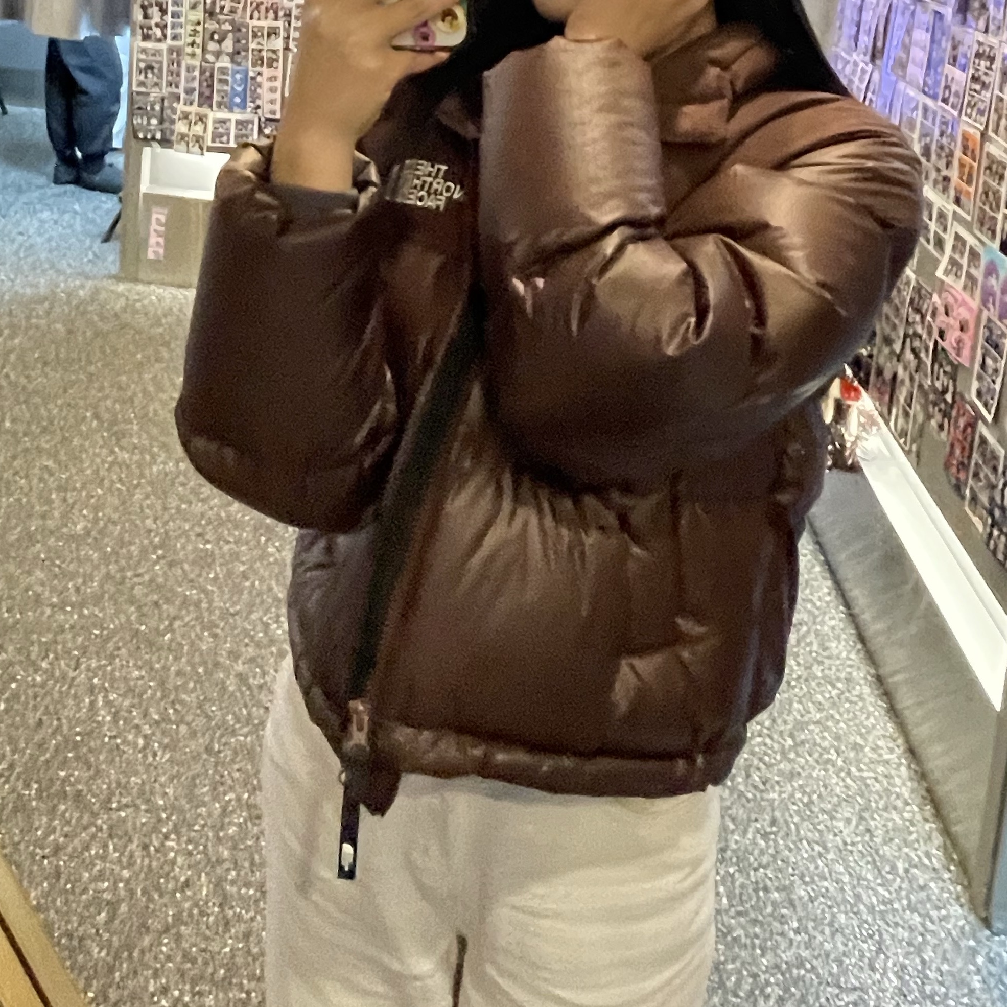 (W) The North Face White Label Novelty Nuptse Down Jacket Cocoa Brown 착용 스타일