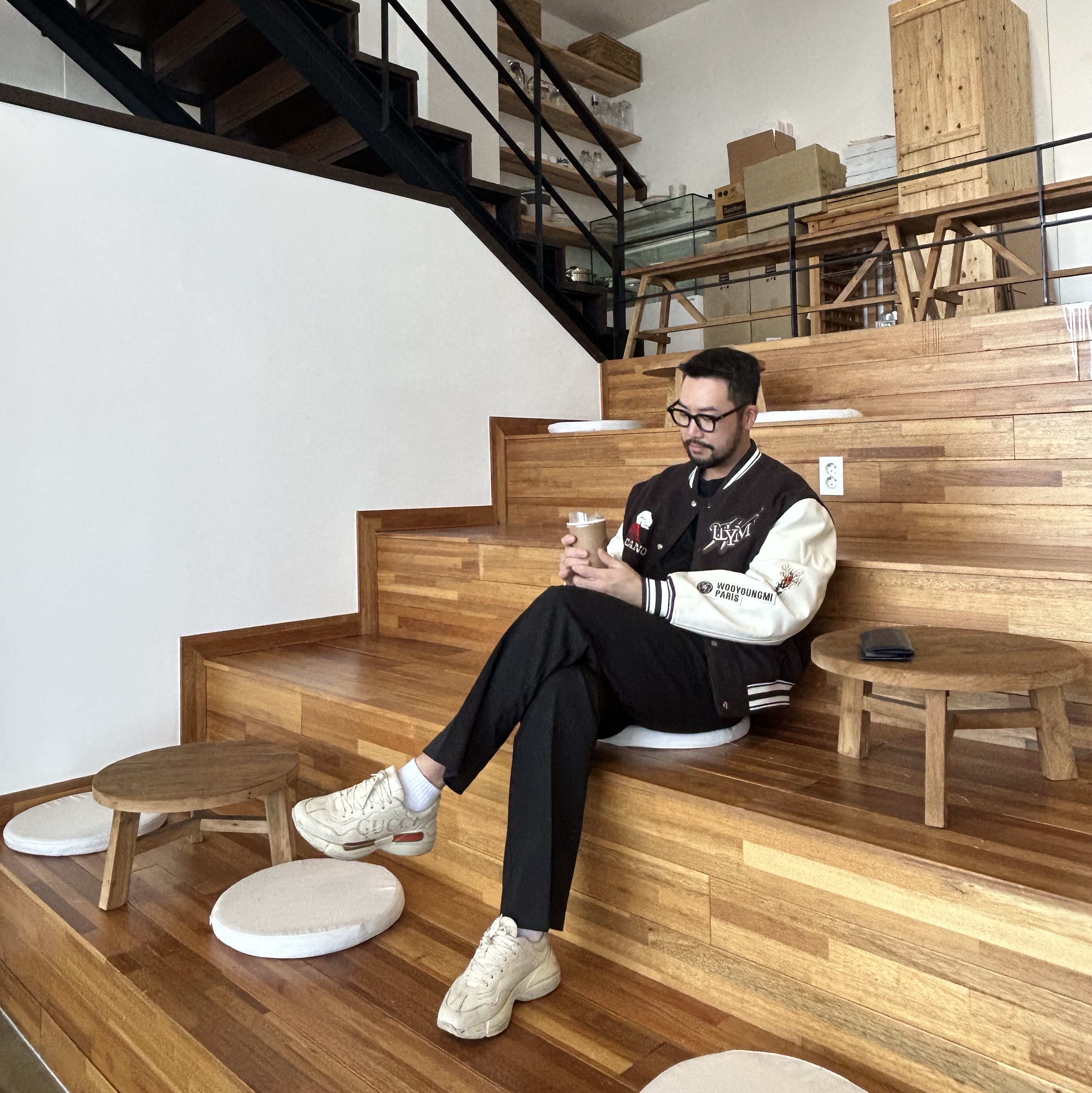 Wooyoungmi Volcano Varsity Jacket Brown - 23FW, Gentle Monster South Side N 01 Black 착용 스타일