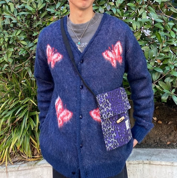 Needles x Freak's Store Mohair Papillon Cardigan Navy 착용 스타일 - 4