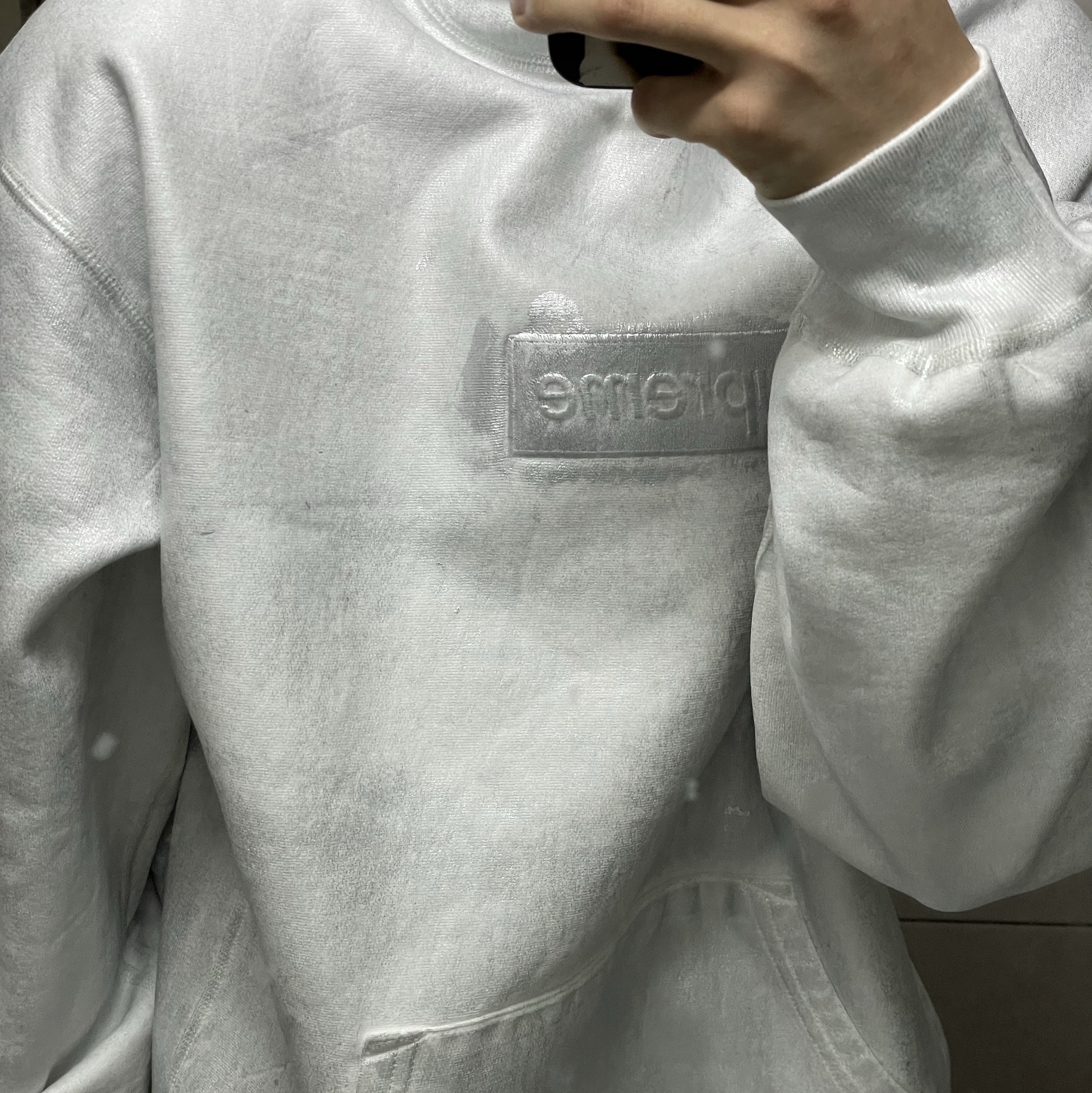 Supreme x MM6 Maison Margiela Foil Box Logo Hooded Sweatshirt White - 24SS 착용 스타일