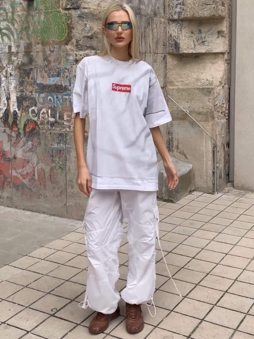 Supreme x MM6 Maison Margiela Box Logo T-Shirt White - 24SS 착용 스타일 - 2