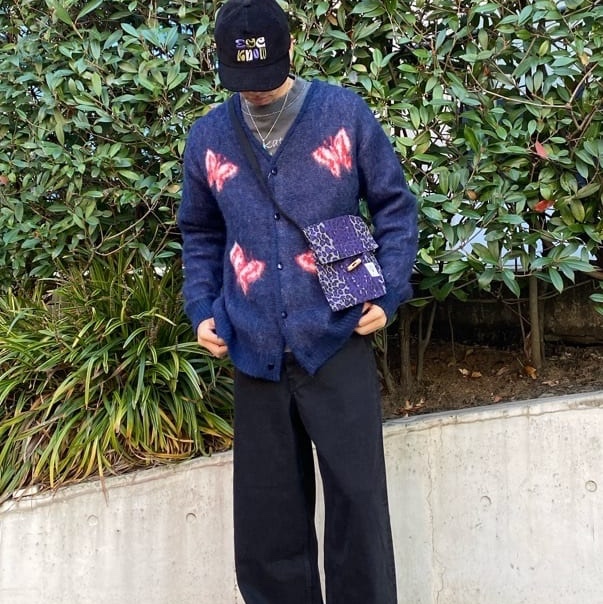 Needles x Freak's Store Mohair Papillon Cardigan Navy 착용 스타일 - 1