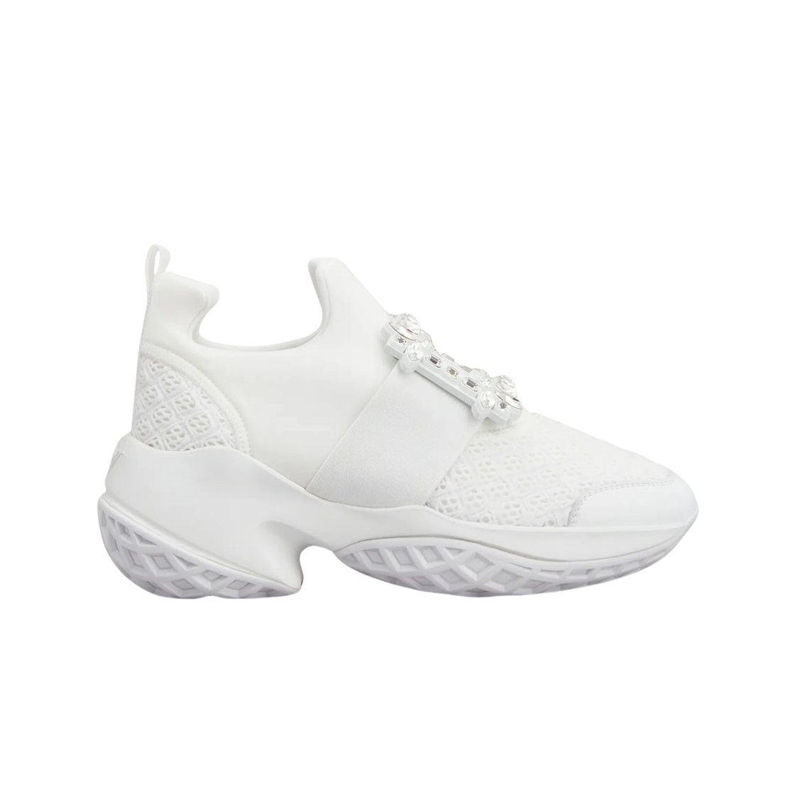 RVW50624180KOTB001 (W) Roger Vivier Viv’ Run Strass Buckle Technical Fabric Sneakers White